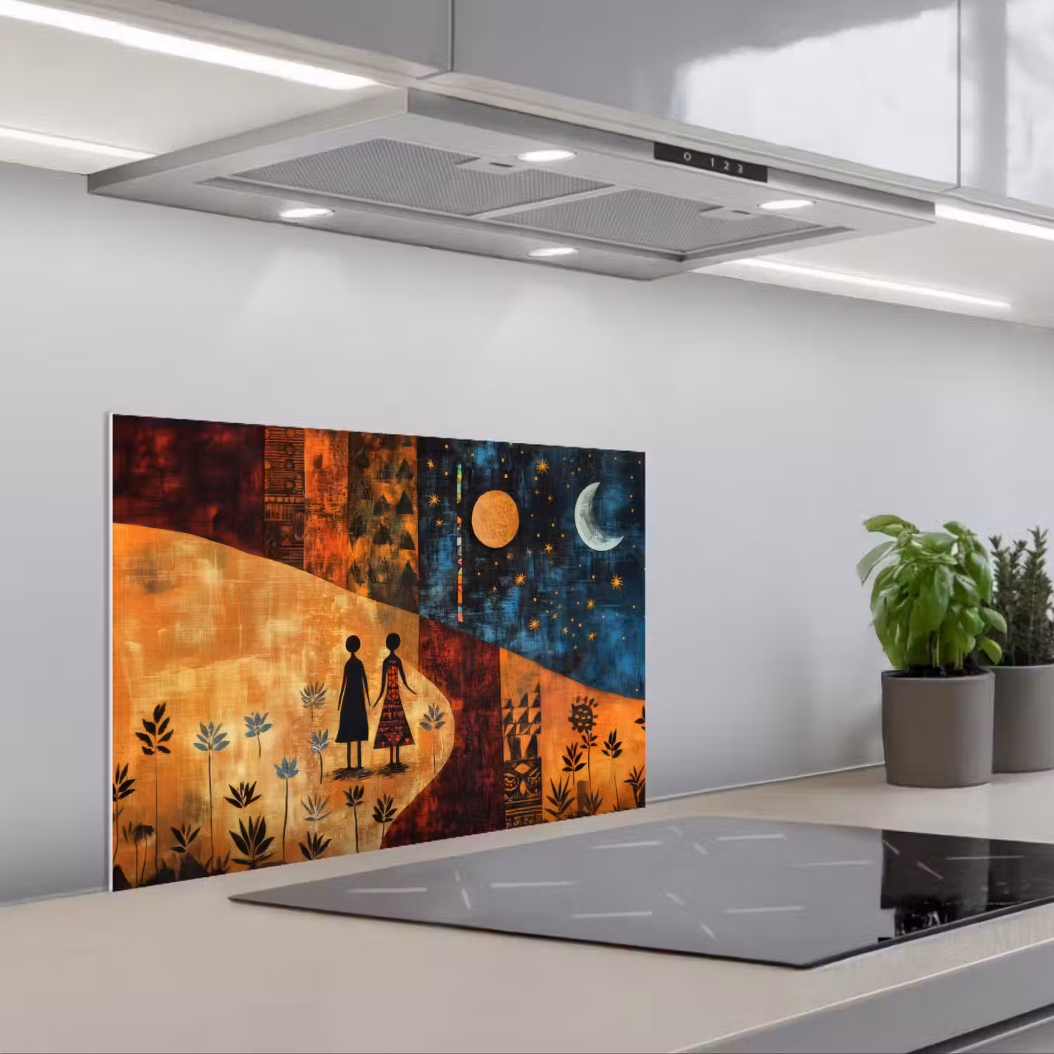 Silhouetten - Abstract - Zon - Maan keuken achterwand spatscherm klein -3d_schuin