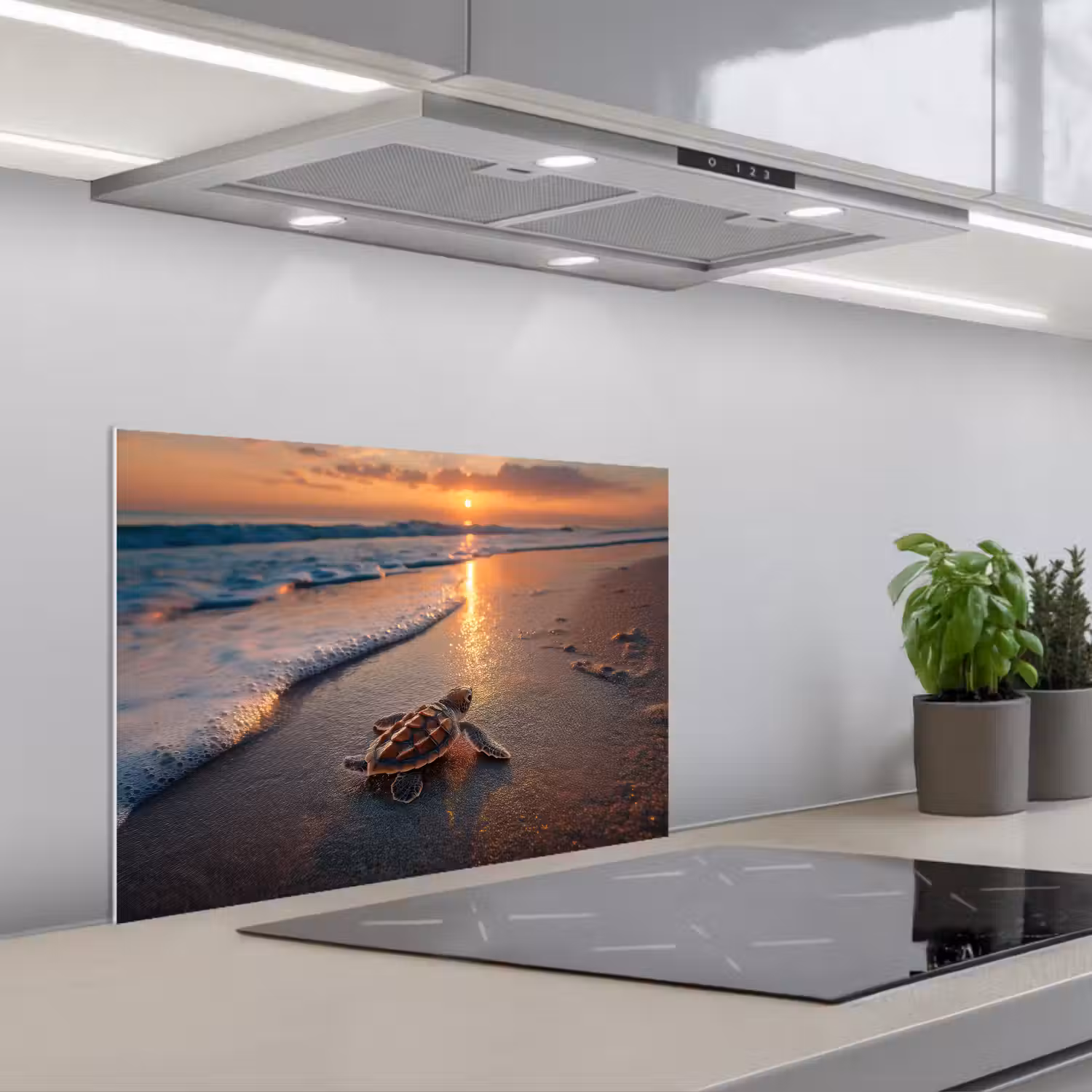 Schildpad - strand - Zonsondergang keuken achterwand spatscherm klein -3d_schuin