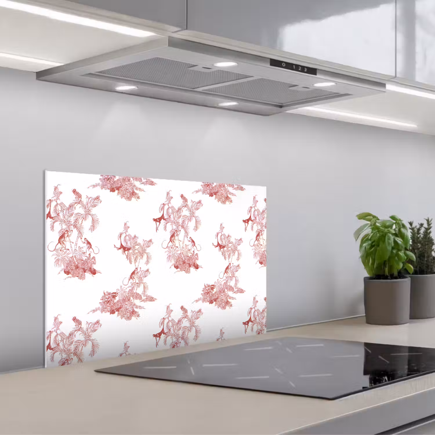 Chimpansee - Beplanting - Rood keuken achterwand spatscherm klein 900 -3d_schuin