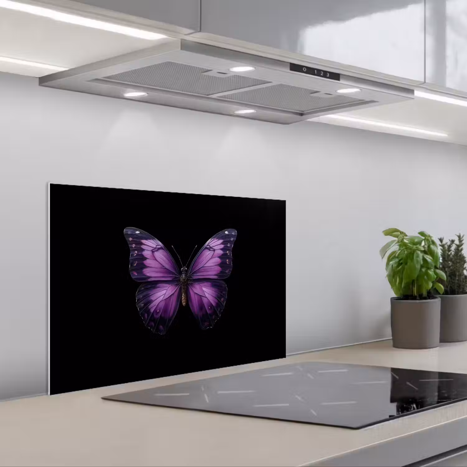 Vlinder - Paars - Levendig keuken achterwand spatscherm klein -3d_schuin