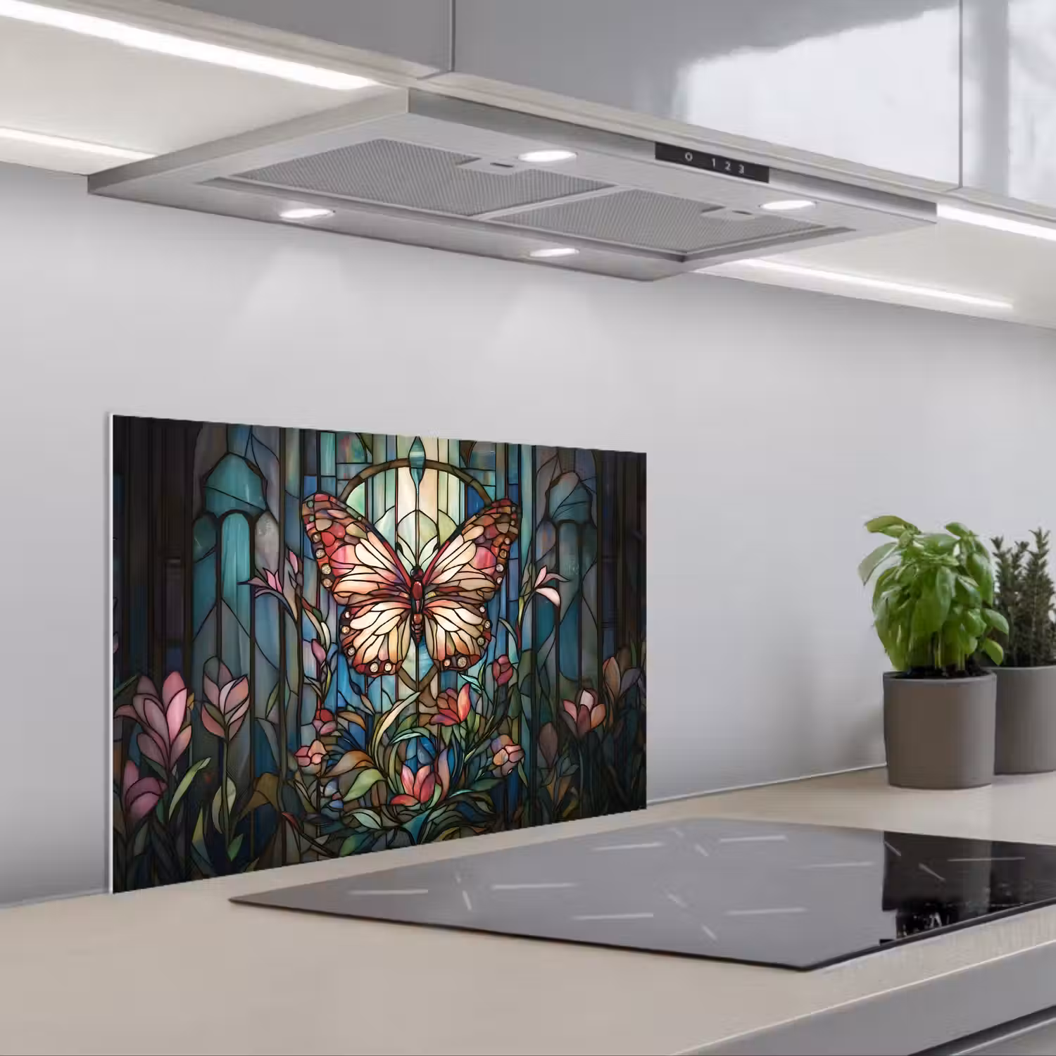 Vlinder - Roze - Bloemen - Bladeren keuken achterwand spatscherm klein -3d_schuin