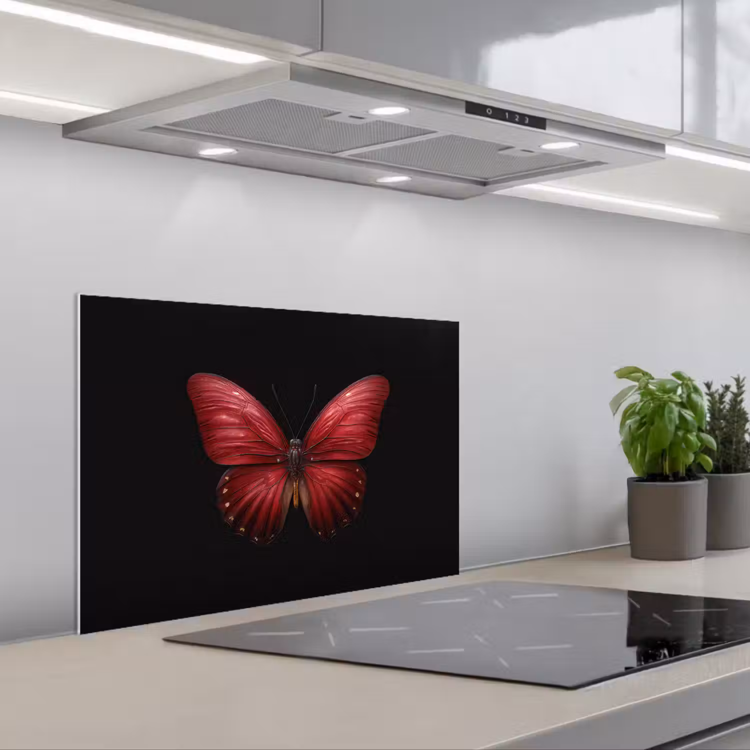 Vlinder - Rood - Minimalistisch keuken achterwand spatscherm klein -3d_schuin
