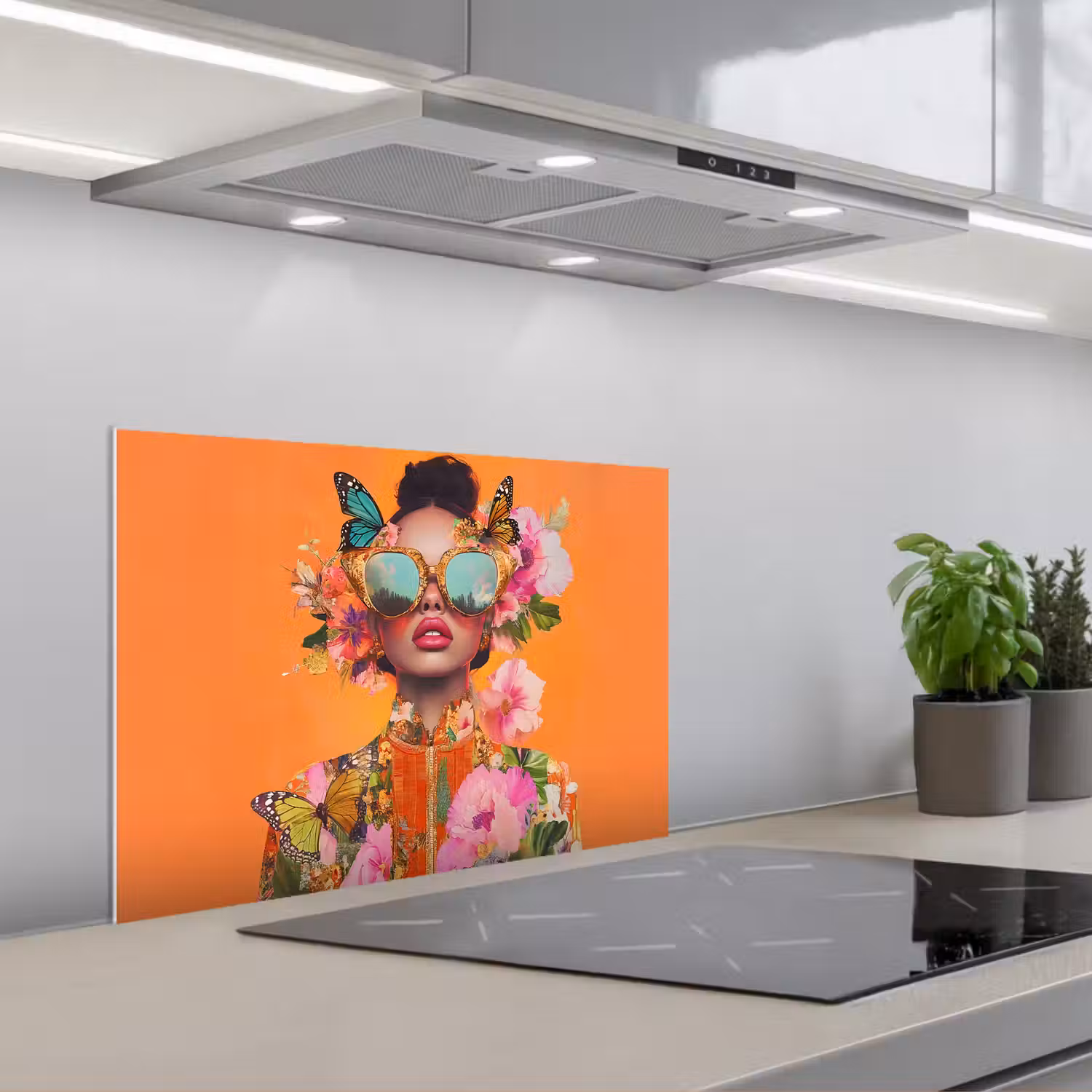 Vlinders - Vrouw - Zonnebril - Kleurrijk keuken achterwand spatscherm klein -3d_schuin