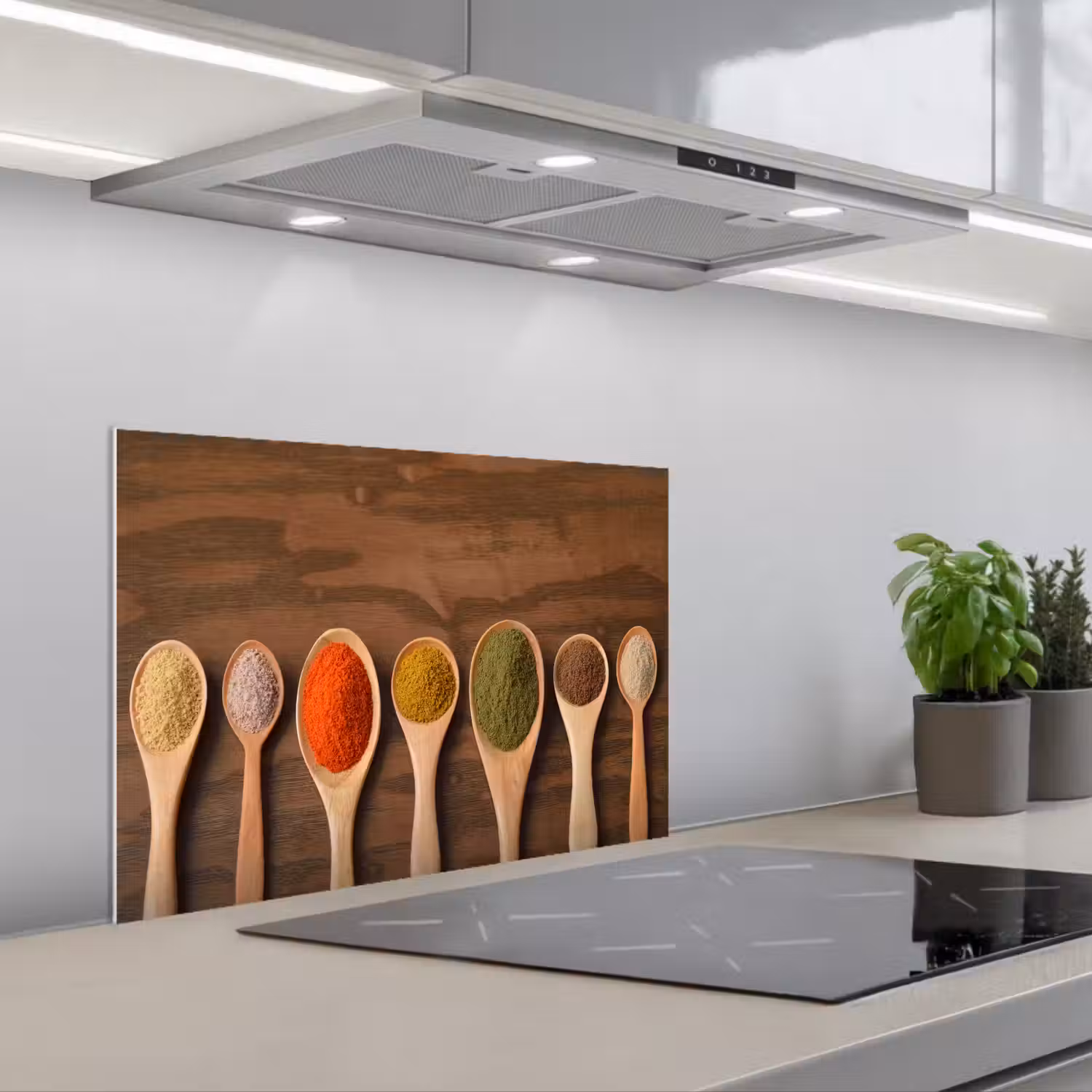 Pollepel - Kruiden - Eten - Specerijen - Tafel keuken achterwand spatscherm klein -3d_schuin