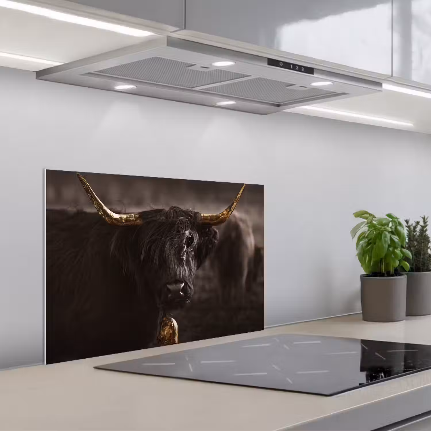 Schotse hooglander - Goud - Koebel - Hoorns - Dieren keuken achterwand spatscherm klein -3d_schuin