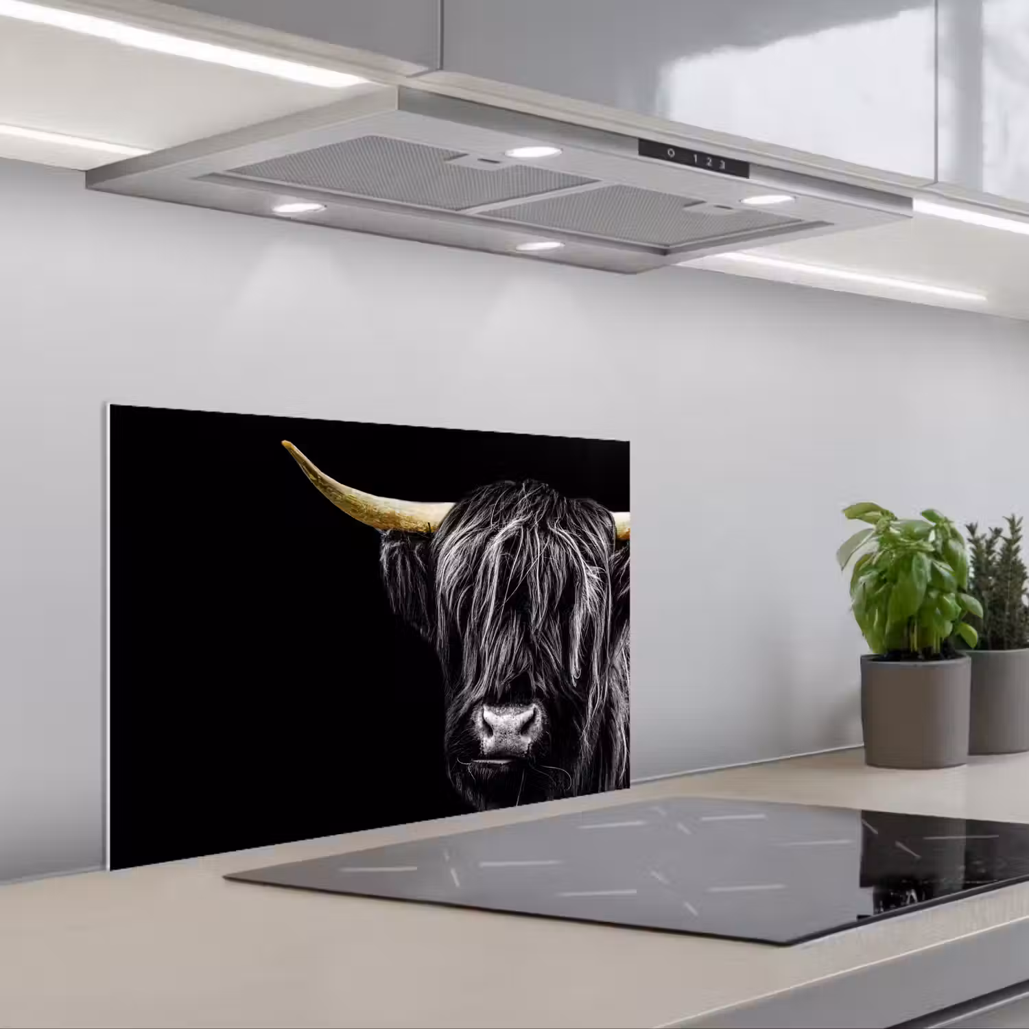 Schotse hooglander - Goud - Vacht - Dieren - Koe keuken achterwand spatscherm klein -3d_schuin