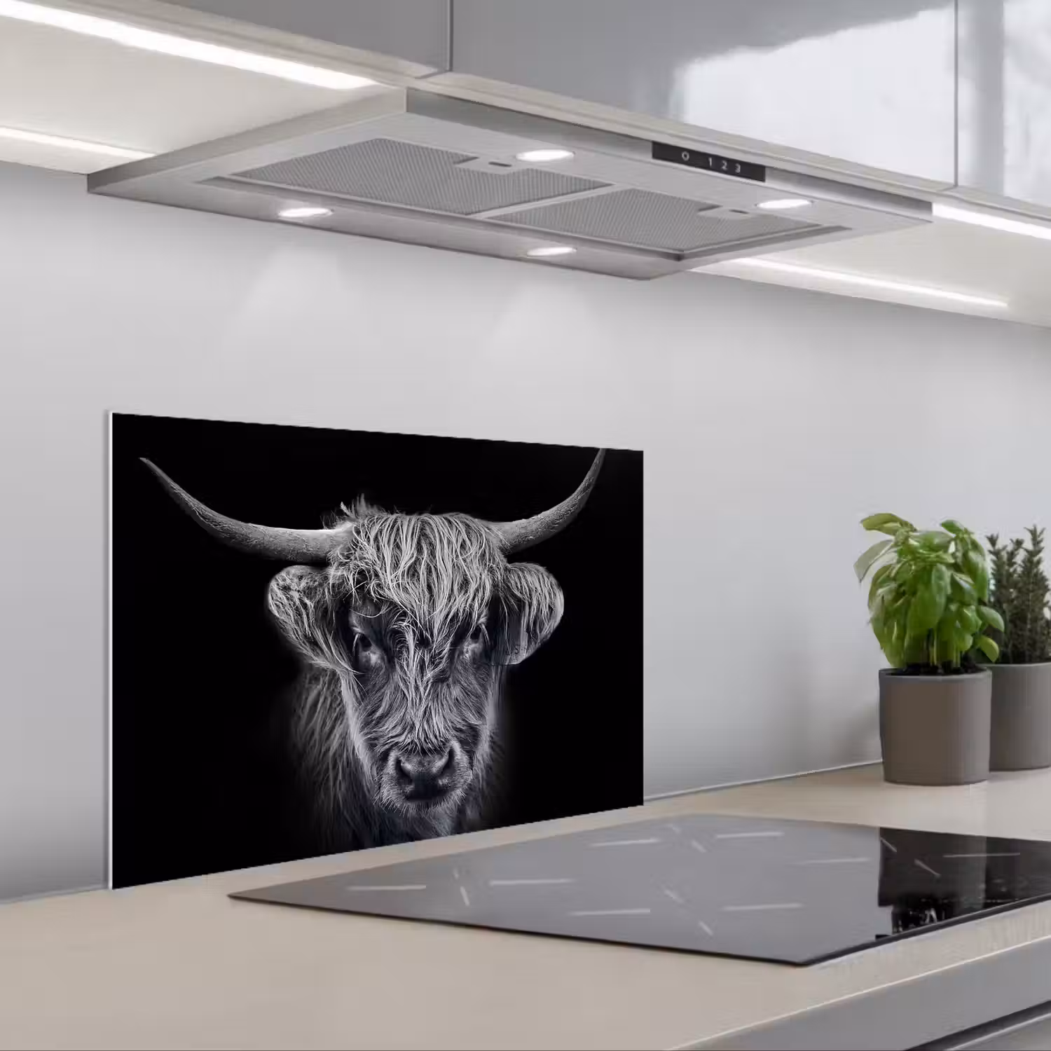 Schotse hooglander - Zwart - Koe - Dieren keuken achterwand spatscherm klein -3d_schuin
