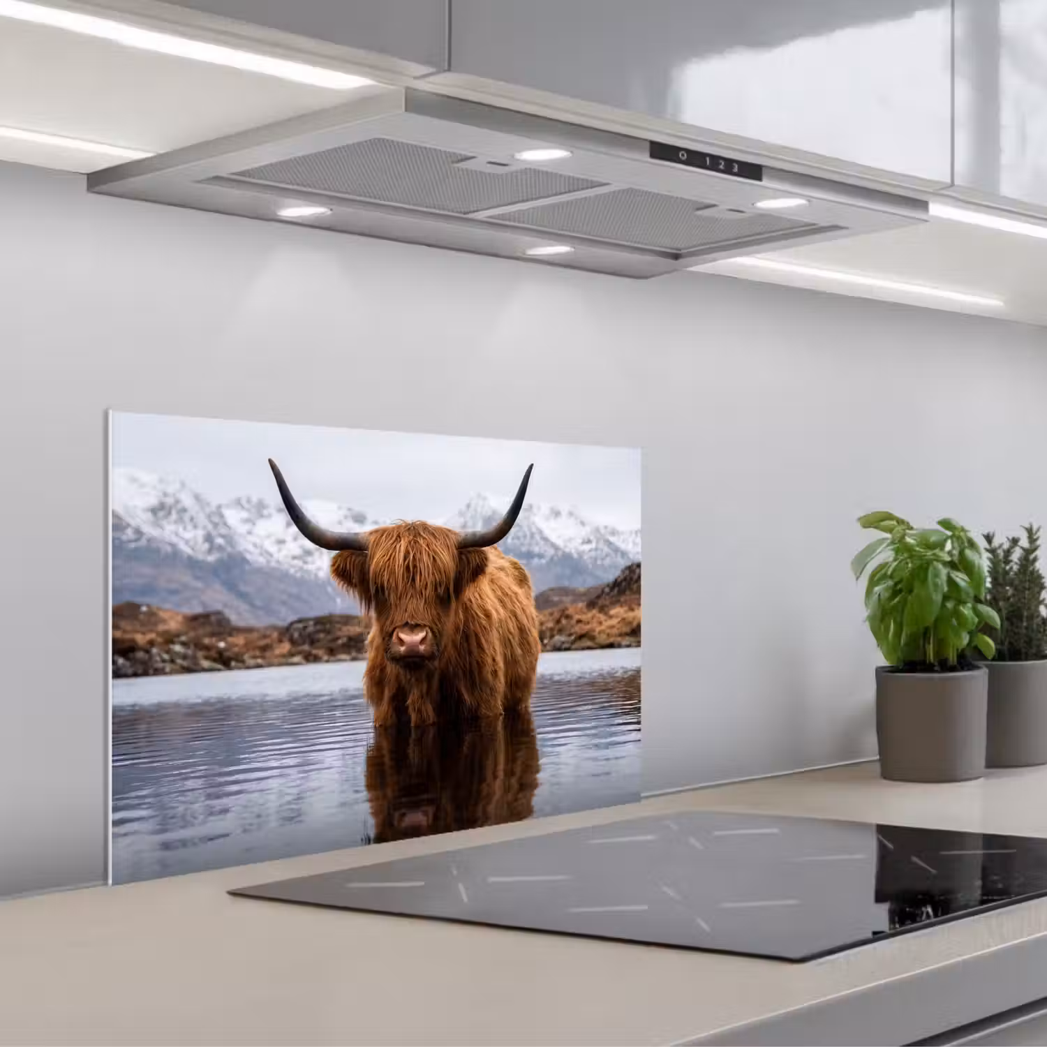 Schotse hooglander - Bruin - Water keuken achterwand spatscherm klein -3d_schuin