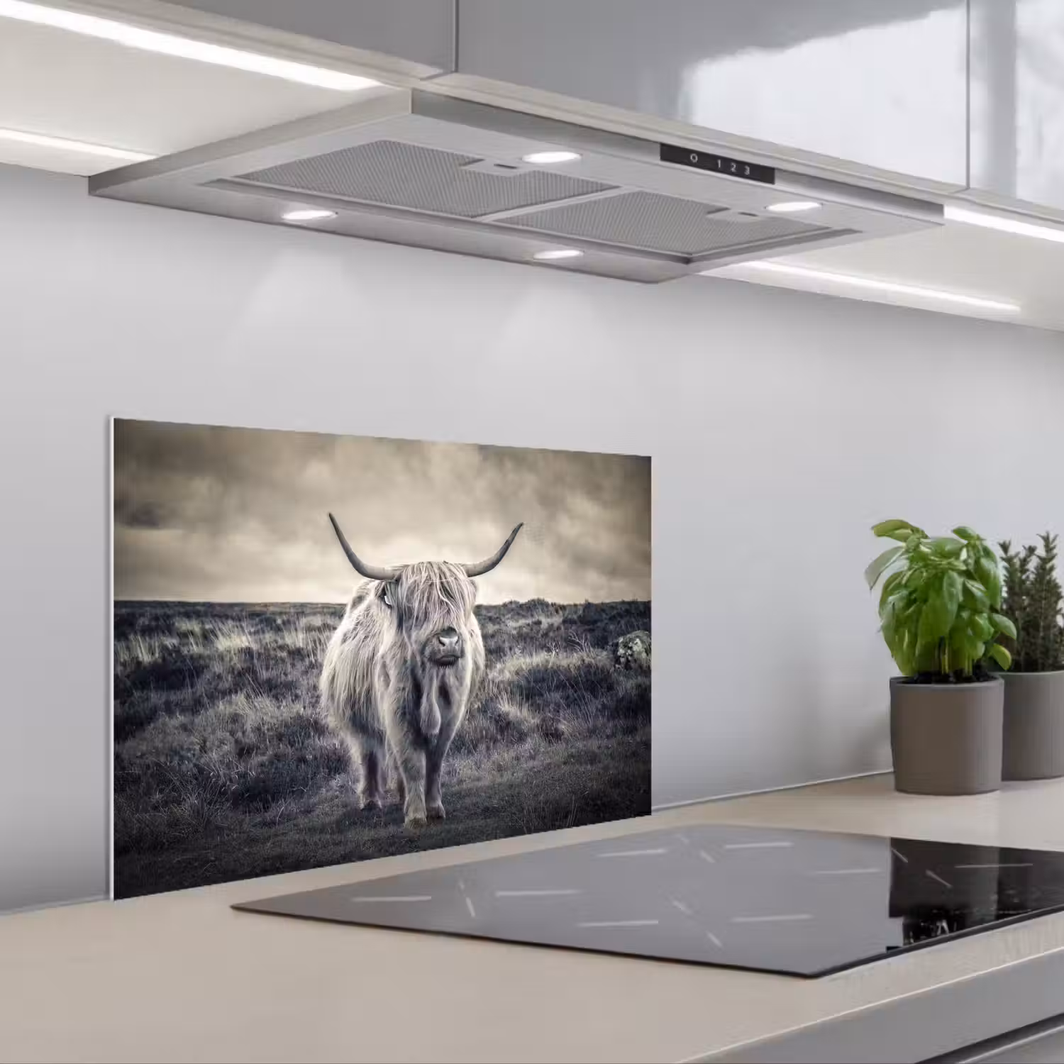 Schotse hooglander - Dieren - Wolken - Koe - Natuur keuken achterwand spatscherm klein -3d_schuin
