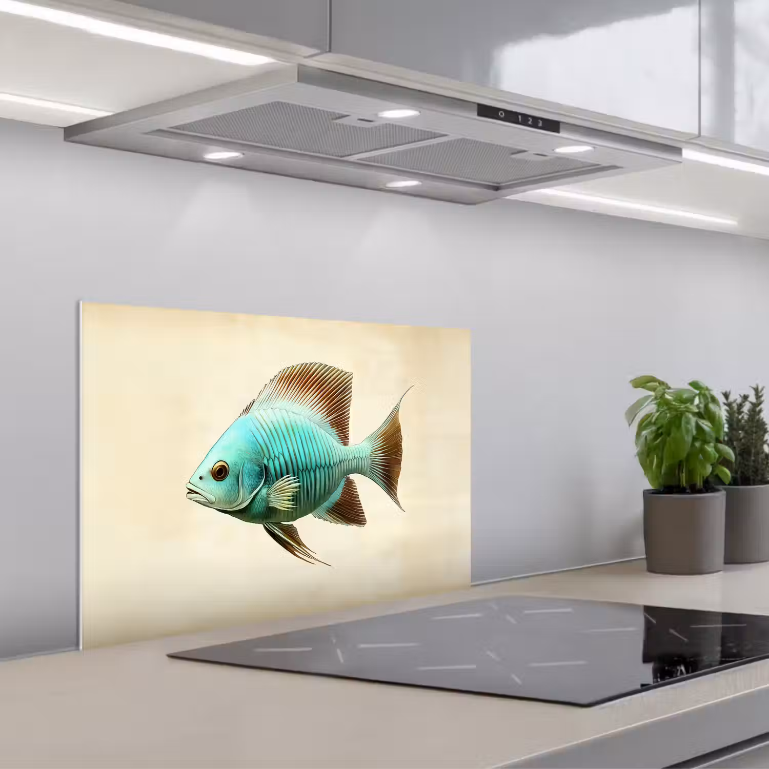 Schubben - Vis - Mint - Minimalistisch keuken achterwand spatscherm klein -3d_schuin