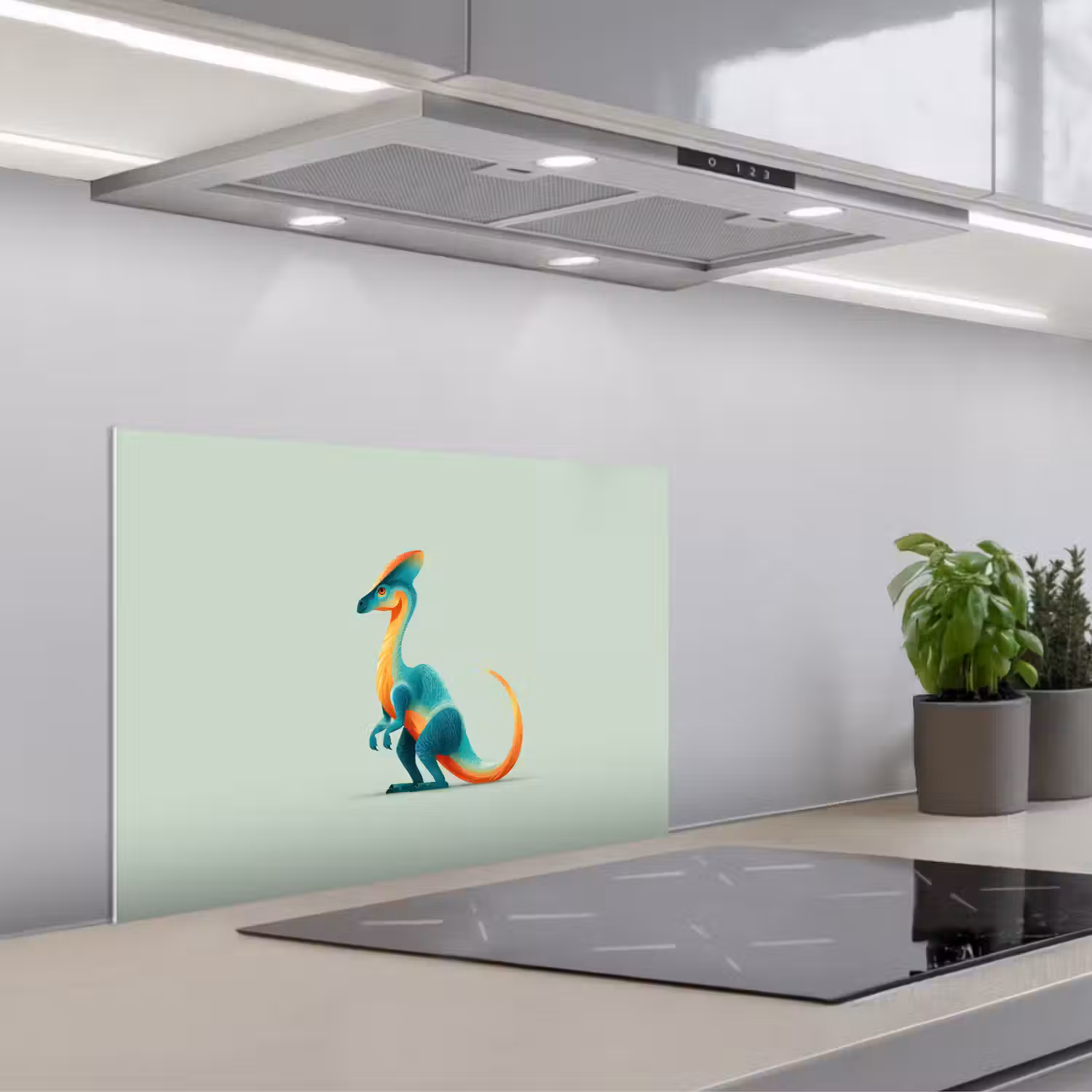 Staart - Dino - Minimalistisch - Blauw keuken achterwand spatscherm klein -3d_schuin