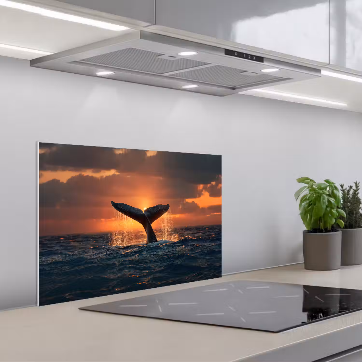 Walvis staart - Water - Zonsondergang keuken achterwand spatscherm klein -3d_schuin