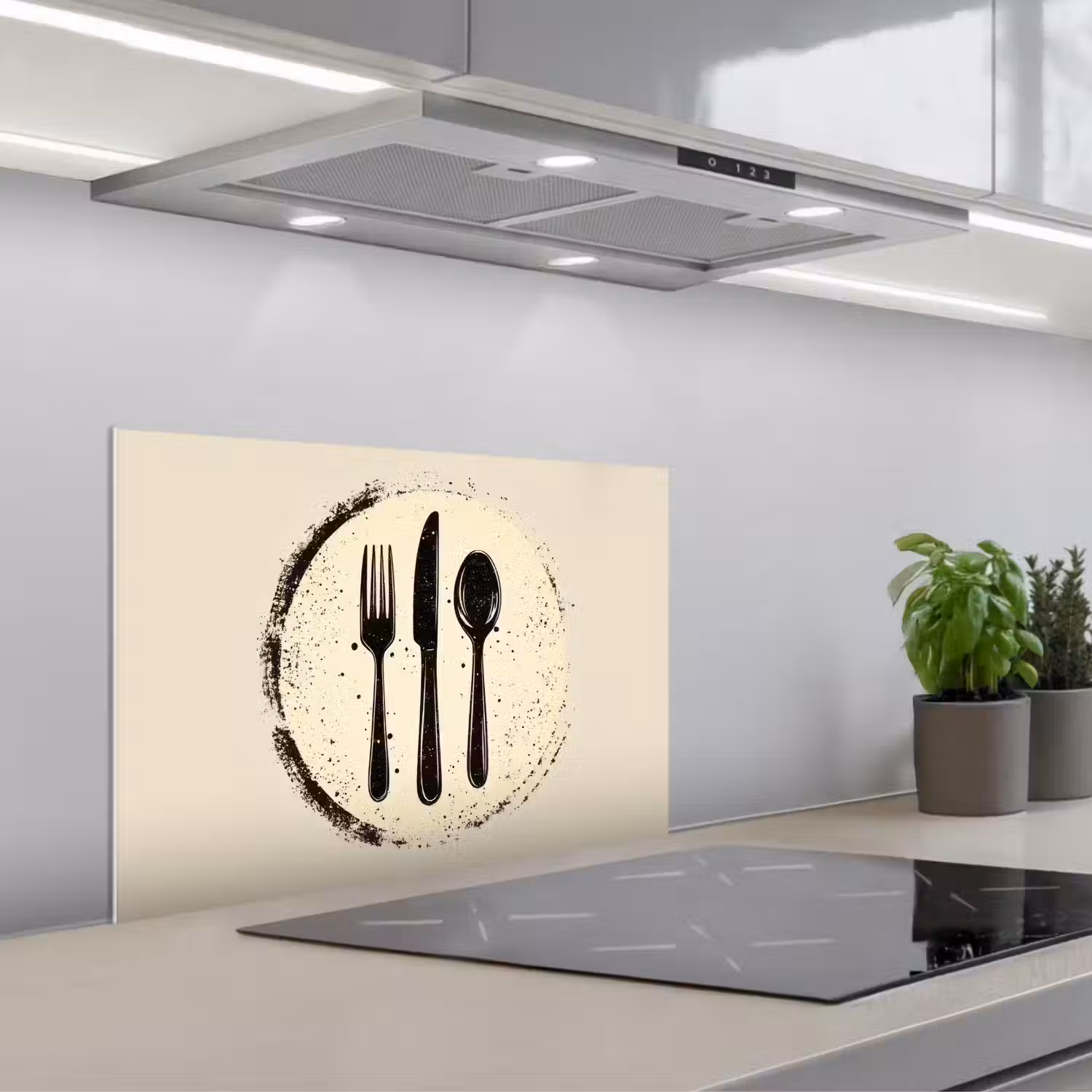 Zwart - Bestek - Rondje keuken achterwand spatscherm klein -3d_schuin