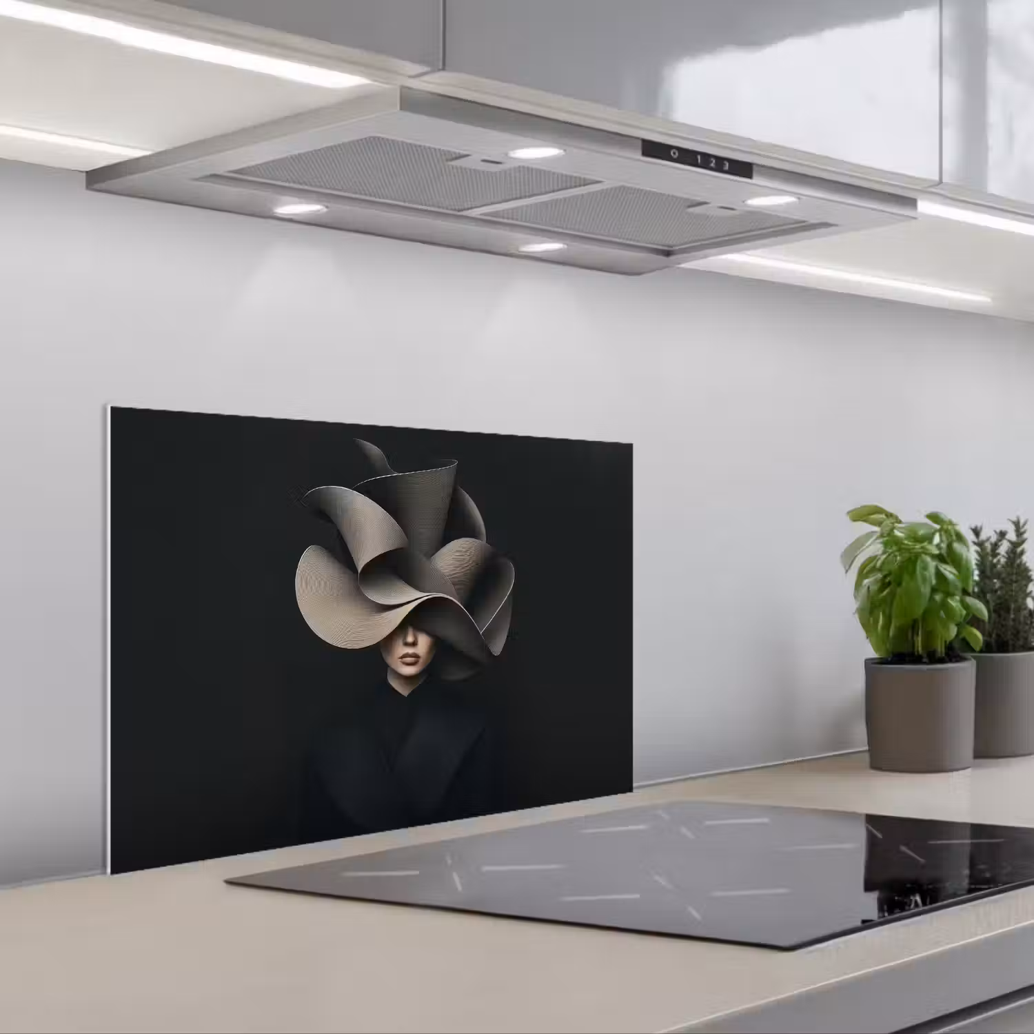 Zwarte - Hoed - Vrouw keuken achterwand spatscherm klein -3d_schuin