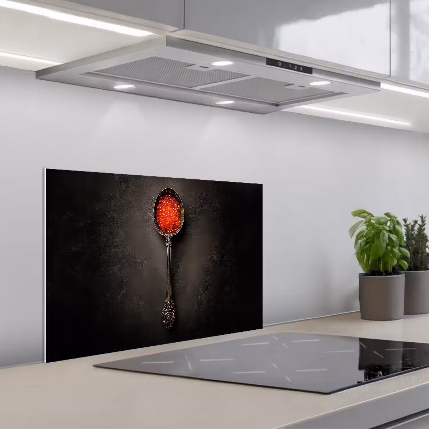 Zwart - Lepel - Caviar keuken achterwand spatscherm klein -3d_schuin
