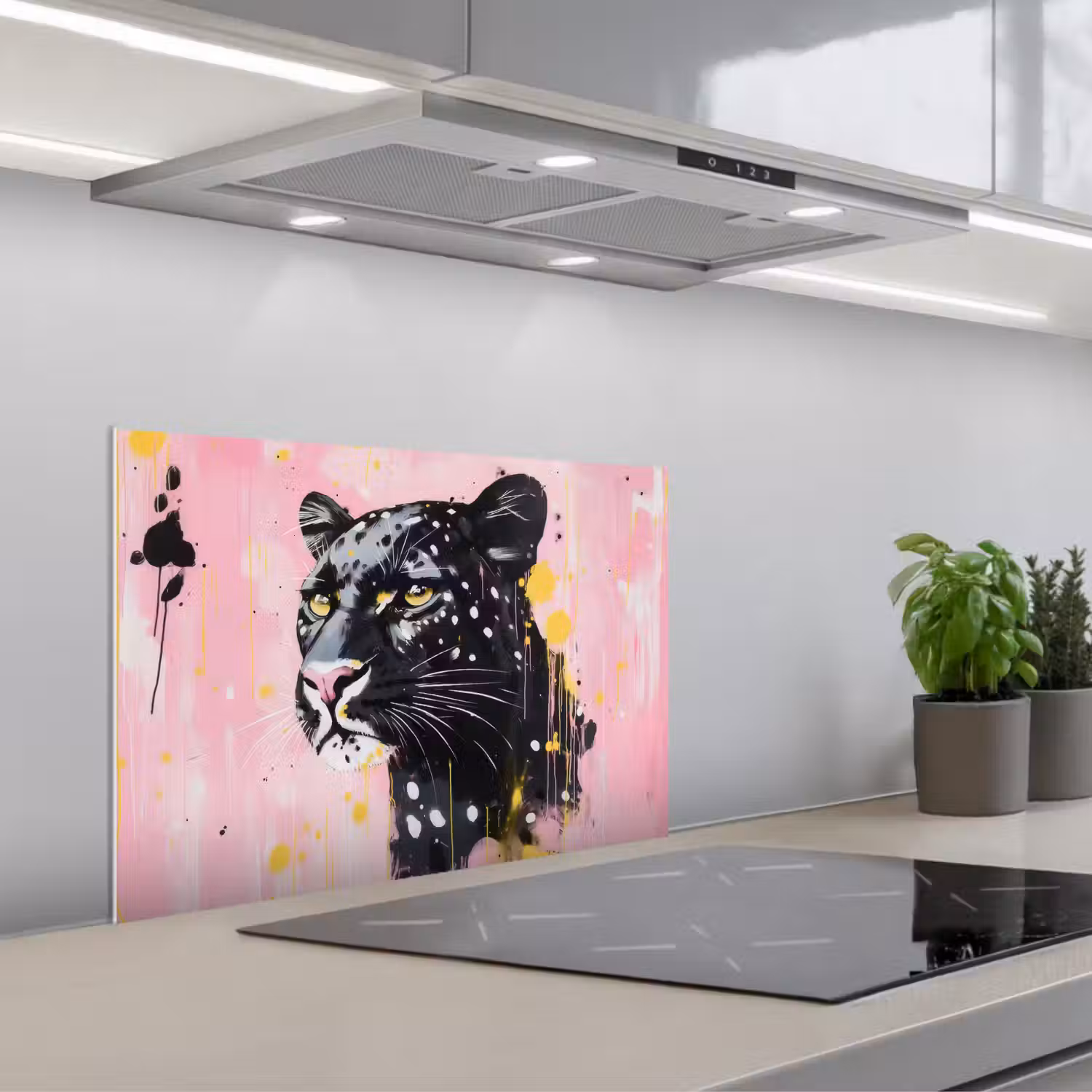 Zwart - Panter - Roze - Abstract keuken achterwand spatscherm klein -3d_schuin