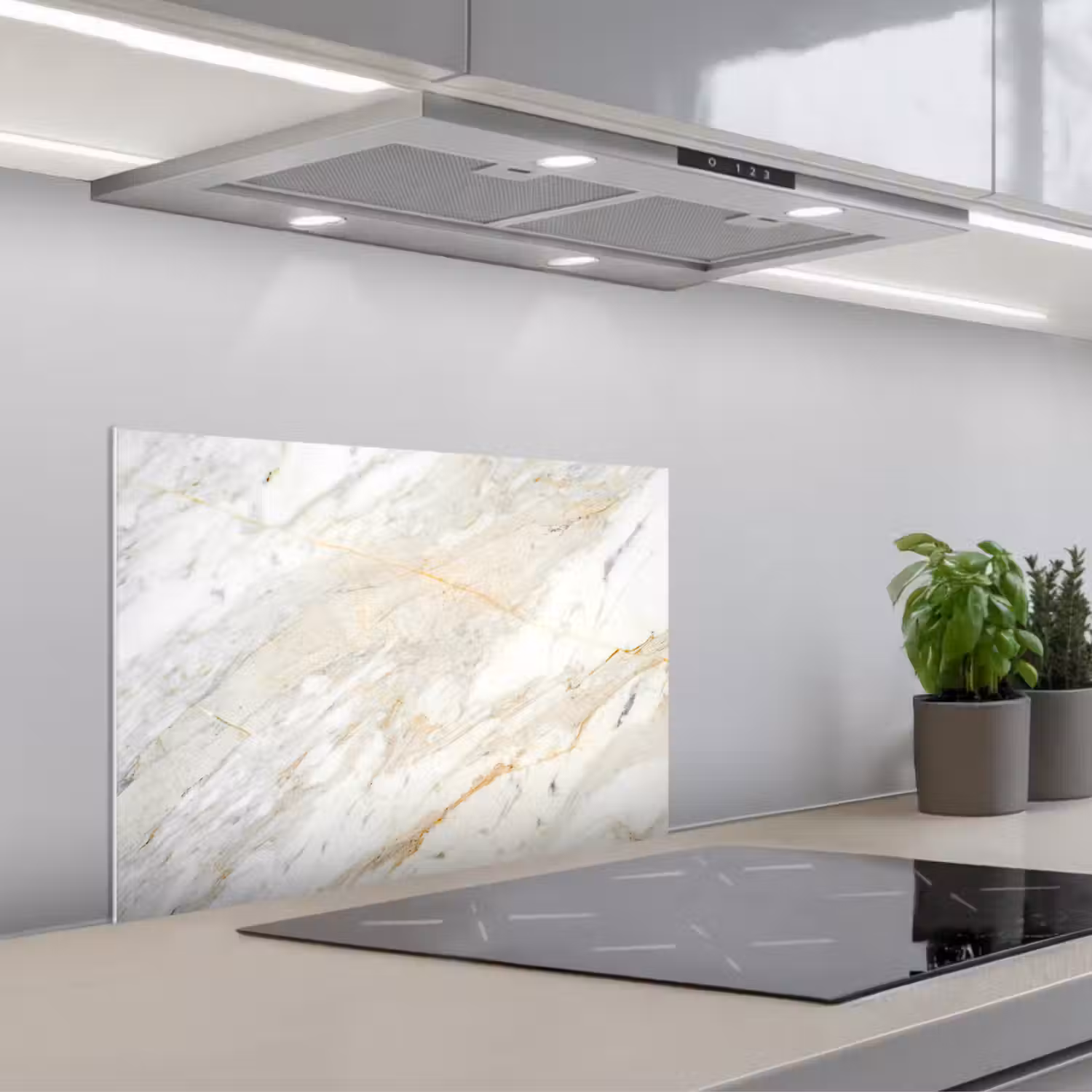 Zwart-wit foto van marmer keuken achterwand spatscherm klein -3d_schuin