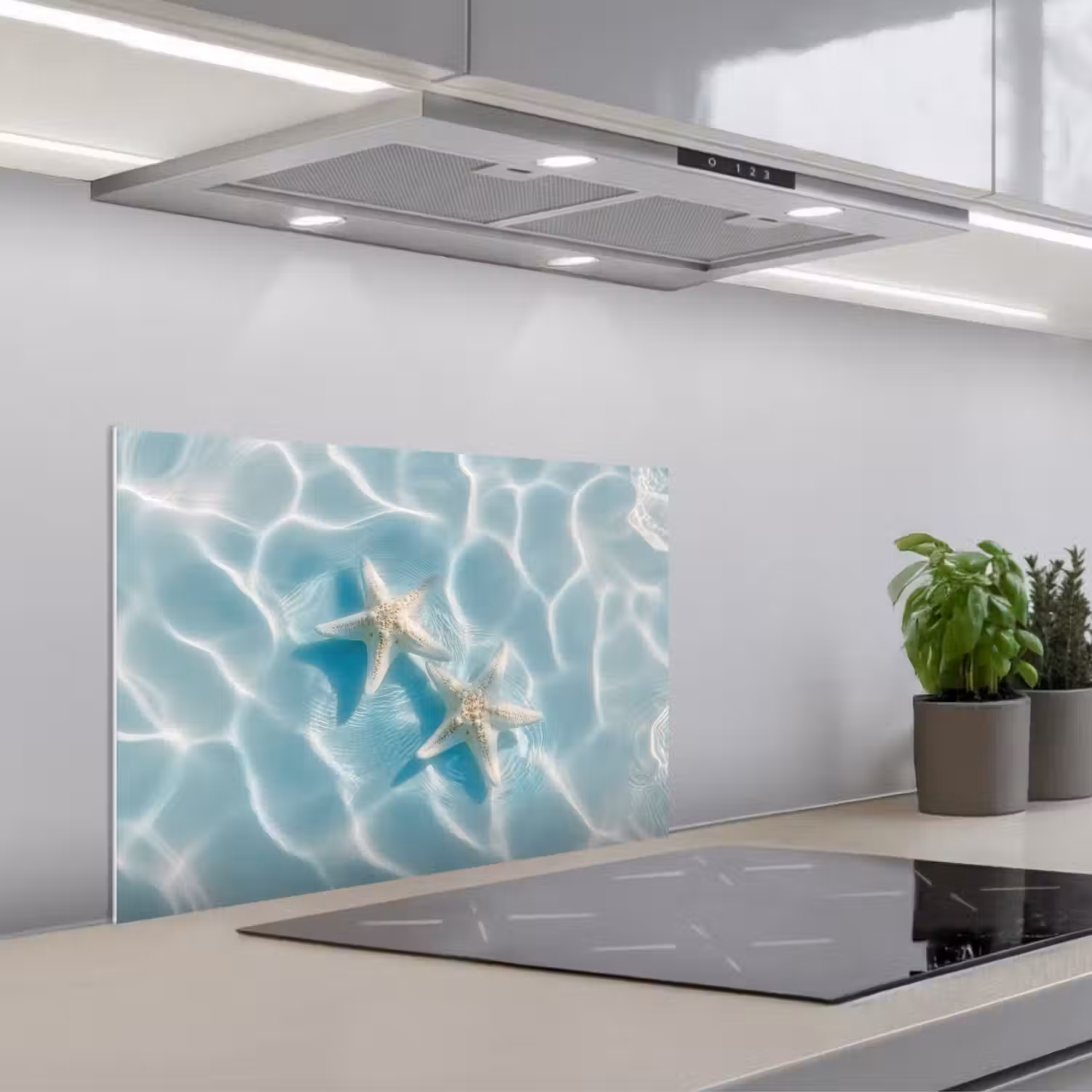 Zeesterren - Golvend water - Rustgevend keuken achterwand spatscherm klein -3d_schuin