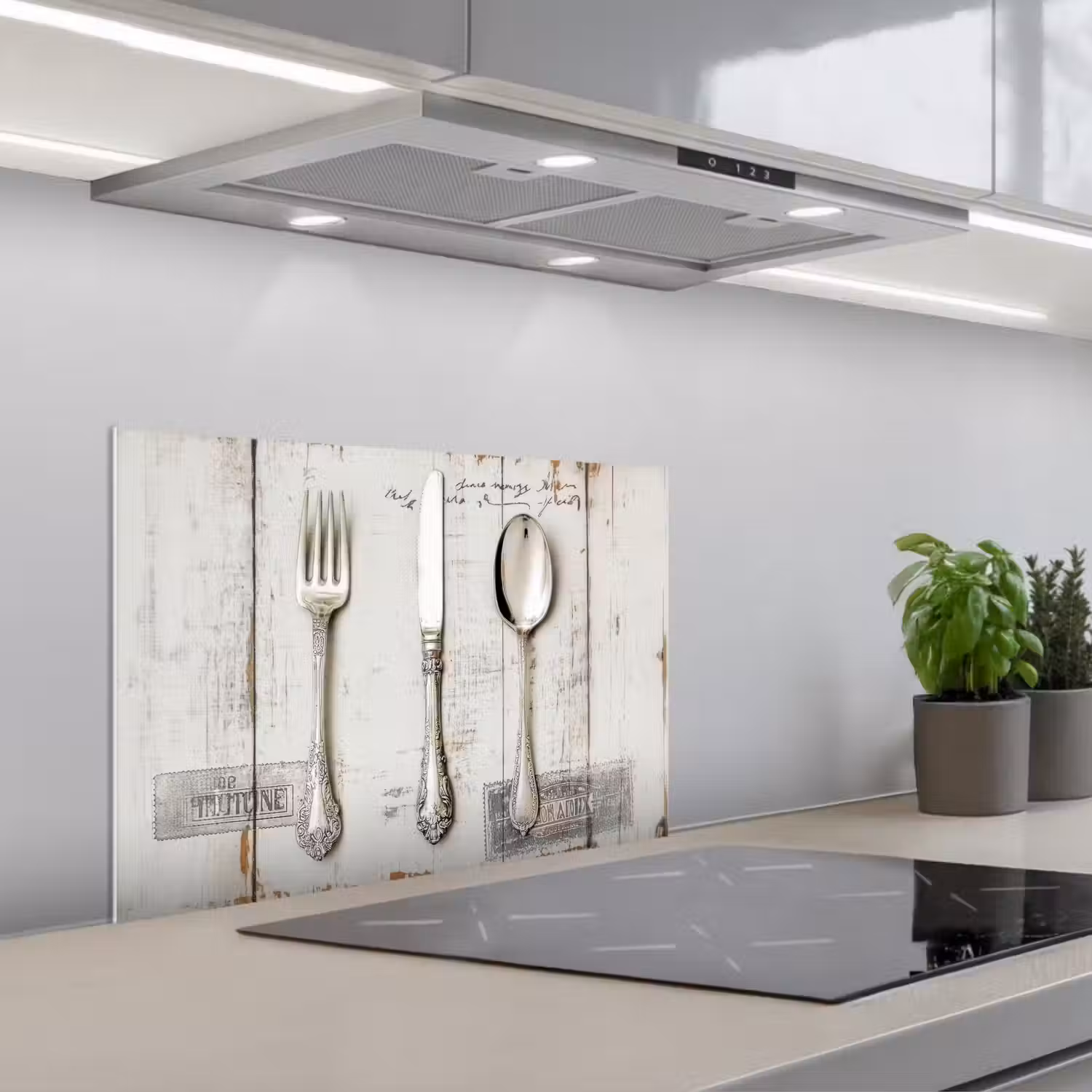 Zilver - Bestek - Hout keuken achterwand spatscherm klein -3d_schuin