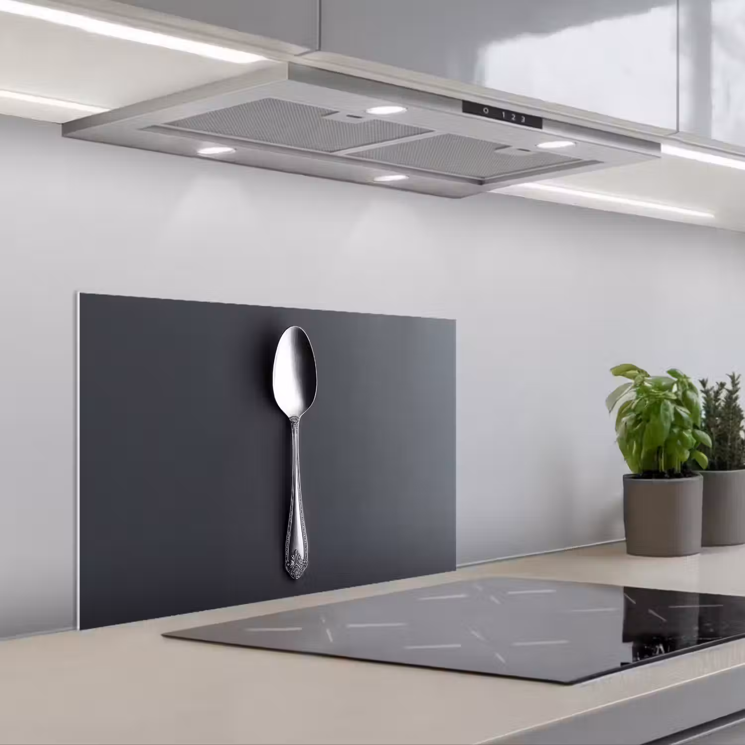 Zilver - Metaal - Lepel keuken achterwand spatscherm klein -3d_schuin
