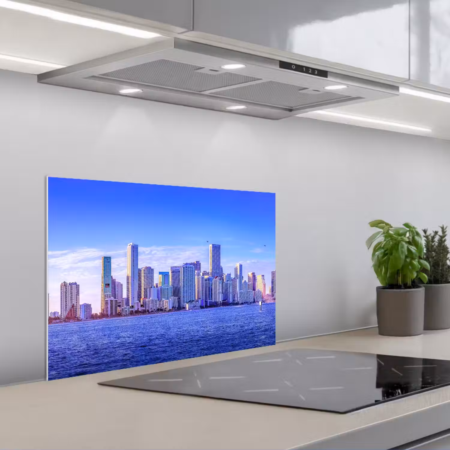 Skyline - Blauw - Wolkenkrabbers - Stad keuken achterwand spatscherm klein -3d_schuin
