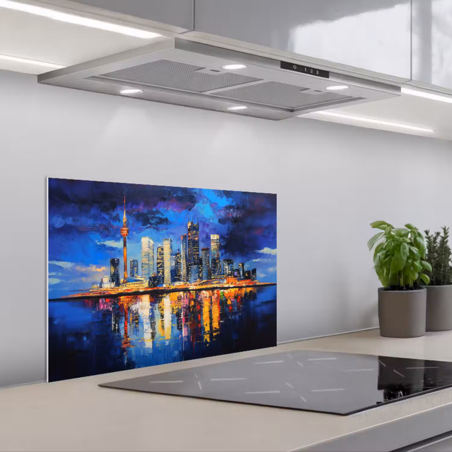 Skyline Toronto - Modern - Stadslicht - Blauw keuken achterwand spatscherm klein -3d_schuin