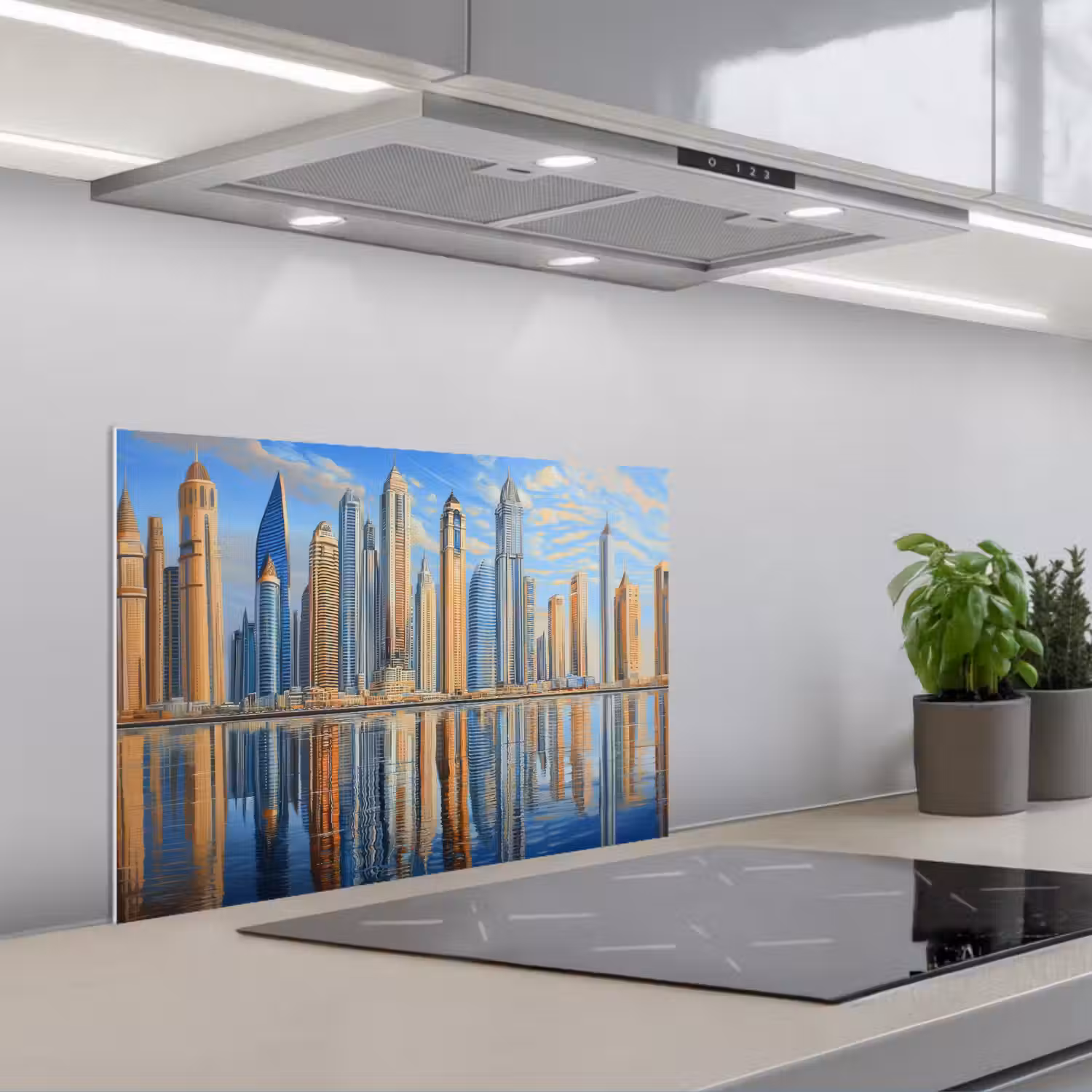 Skyline - Wolkenkrabbers - Water - Blauw keuken achterwand spatscherm klein -3d_schuin