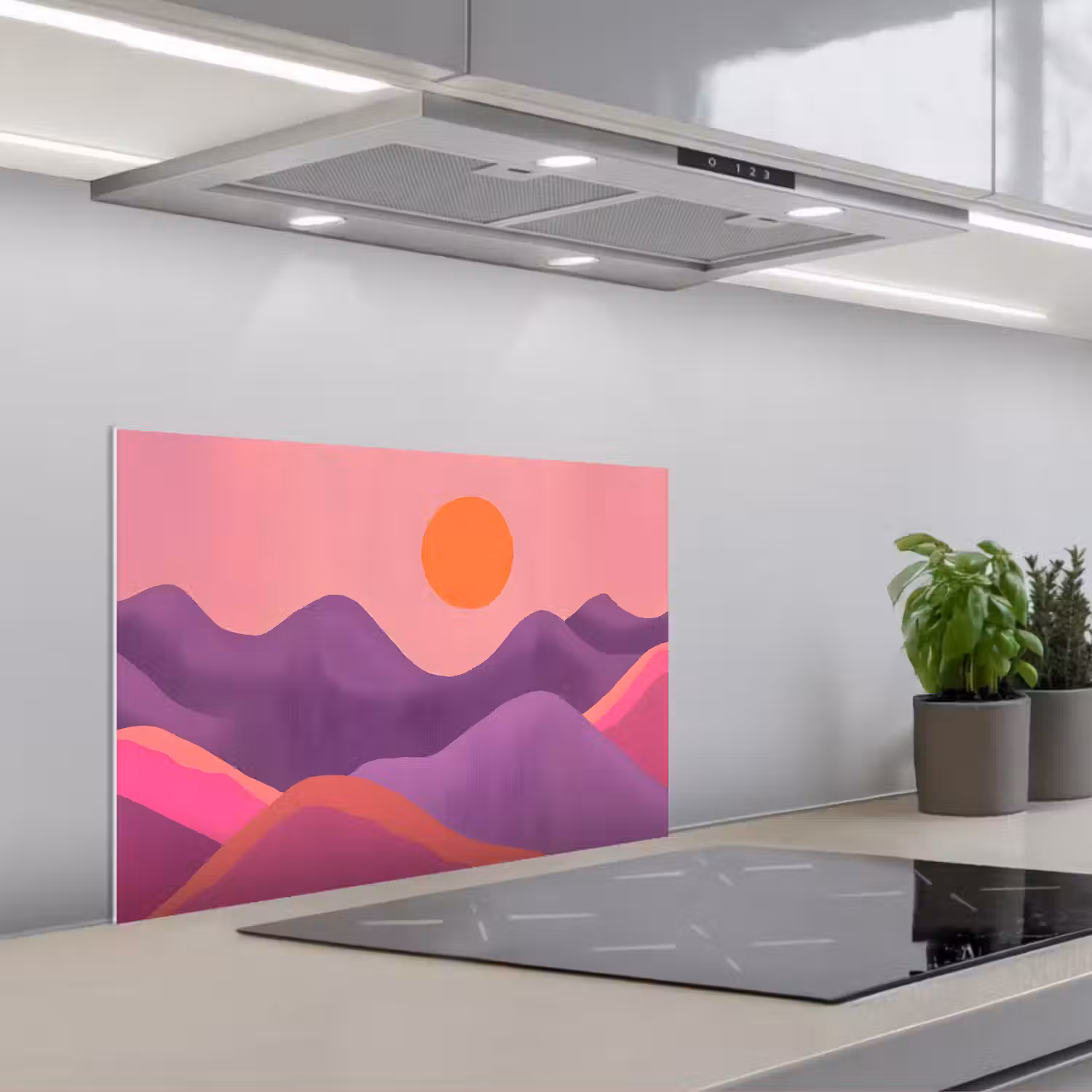 Zon - Heuvels - Paars - Abstract keuken achterwand spatscherm klein -3d_schuin