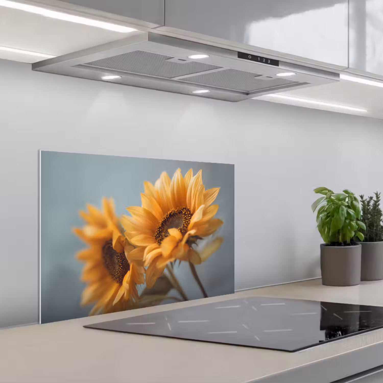 Zonnebloemen - Geel - Wazig keuken achterwand spatscherm klein -3d_schuin