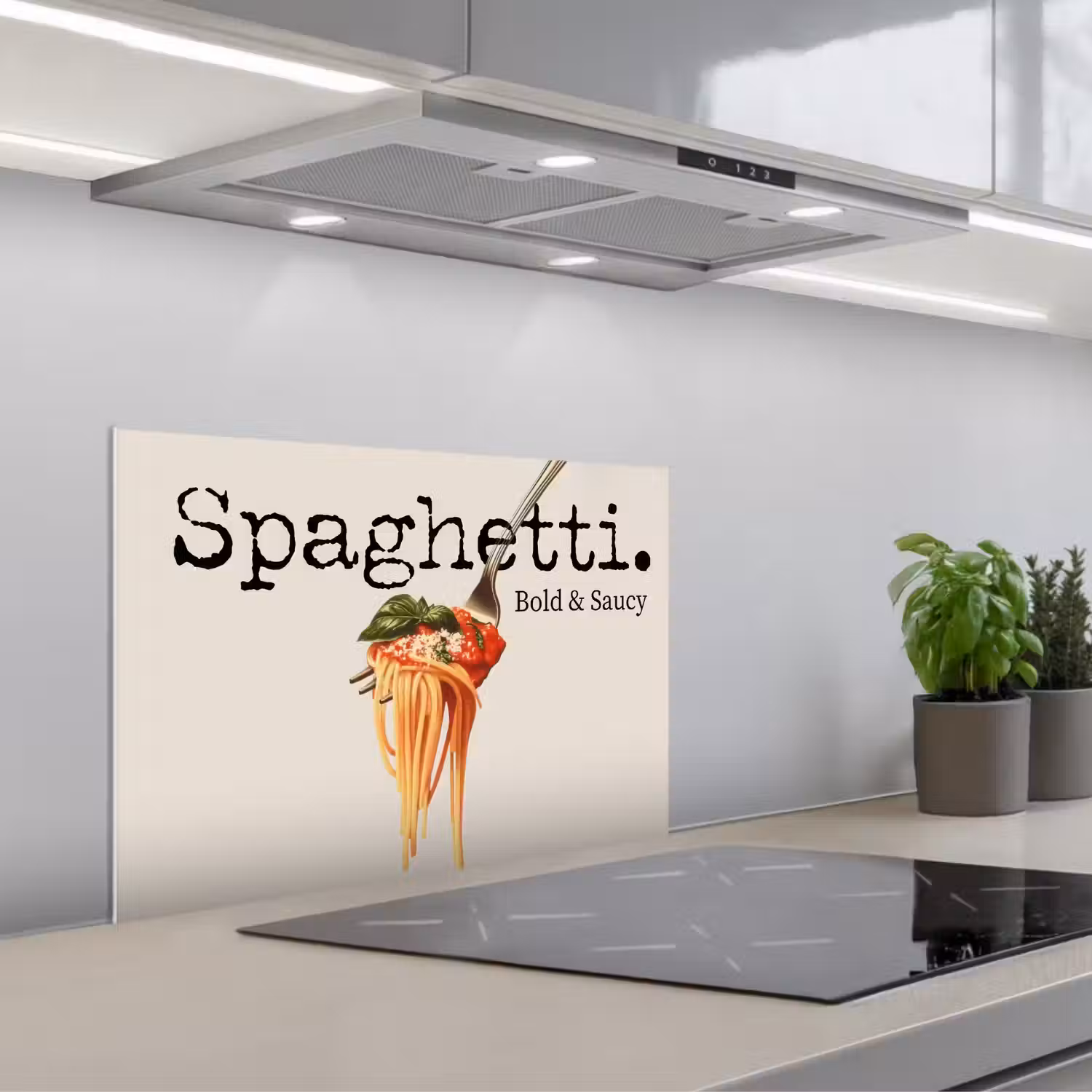 Spaghetti - tomatensaus - Parmezaanse kaas keuken achterwand spatscherm klein -3d_schuin