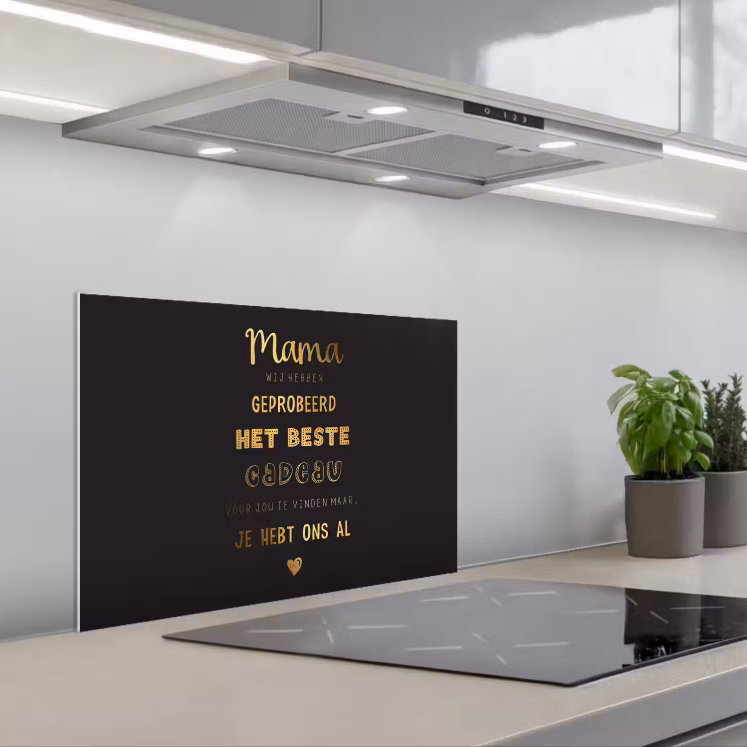 Spreuken - Quotes Mama Je Hebt Ons Al - Moeder - Moederdag cadeau voor mama - Goud keuken achterwand spatscherm klein -3d_schuin