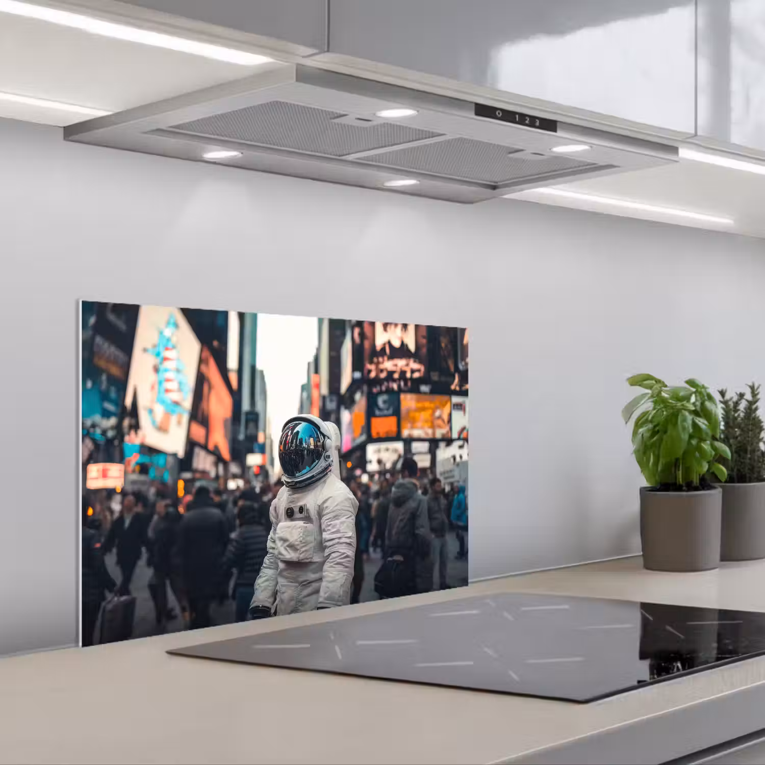 Stad - Mensen - Astronaut - Wit keuken achterwand spatscherm klein -3d_schuin