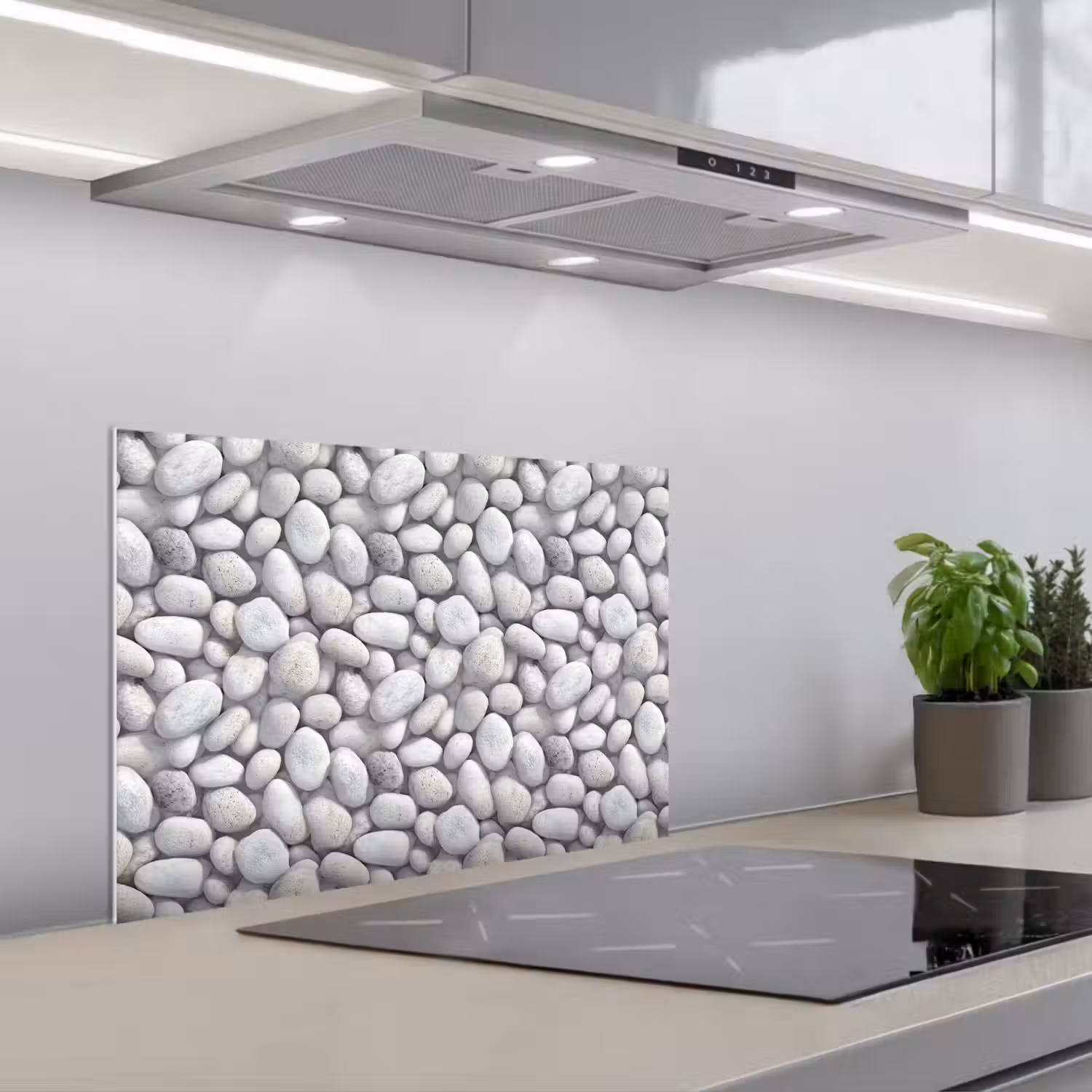 Steentjes - Grijs - Ovaal keuken achterwand spatscherm klein 900 -3d_schuin