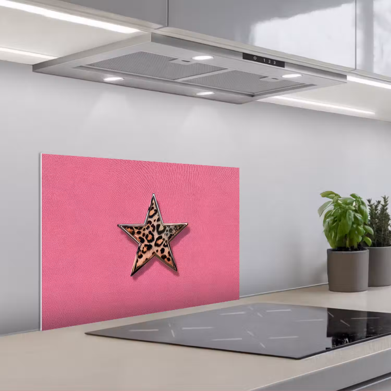 Ster - Luipaard - Print - Roze keuken achterwand spatscherm klein -3d_schuin