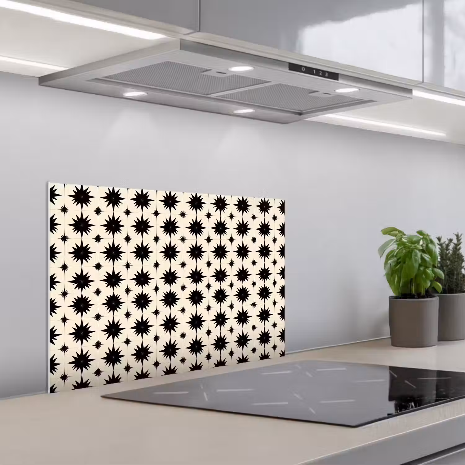 Stervormen - Geometrisch - Zwart keuken achterwand spatscherm klein 900 -3d_schuin