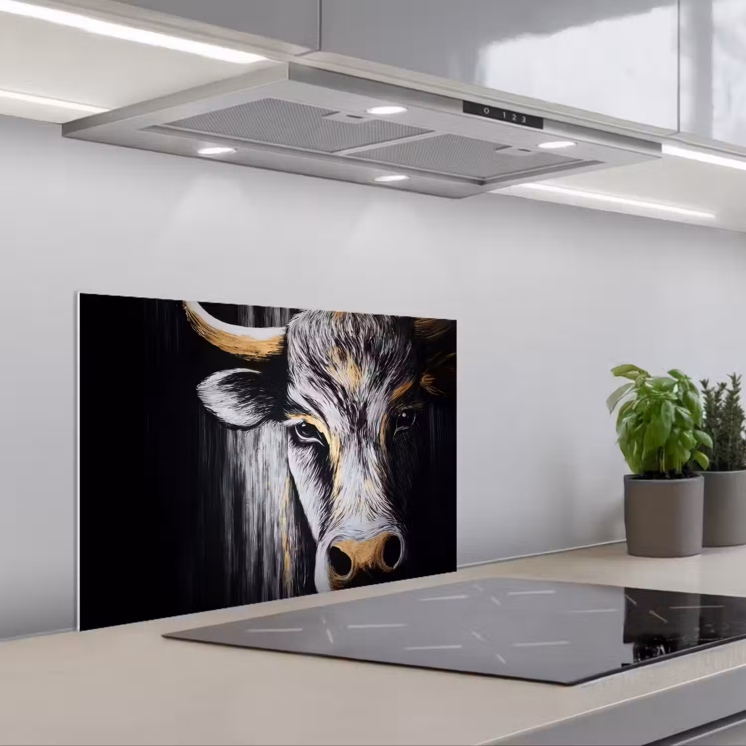 Stier - Hoorns - Snuit - Goud keuken achterwand spatscherm klein -3d_schuin