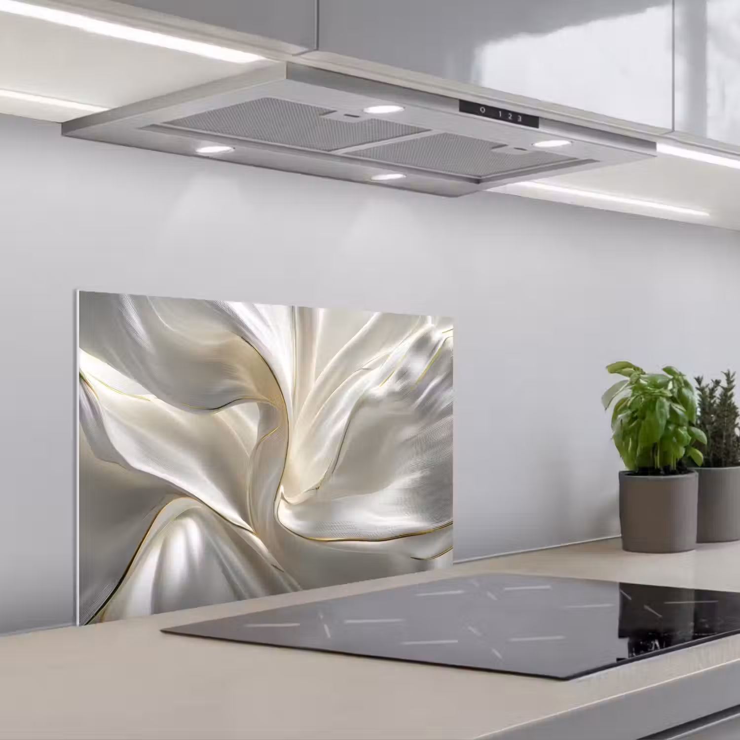 Stof - Plooien - Goud keuken achterwand spatscherm klein -3d_schuin