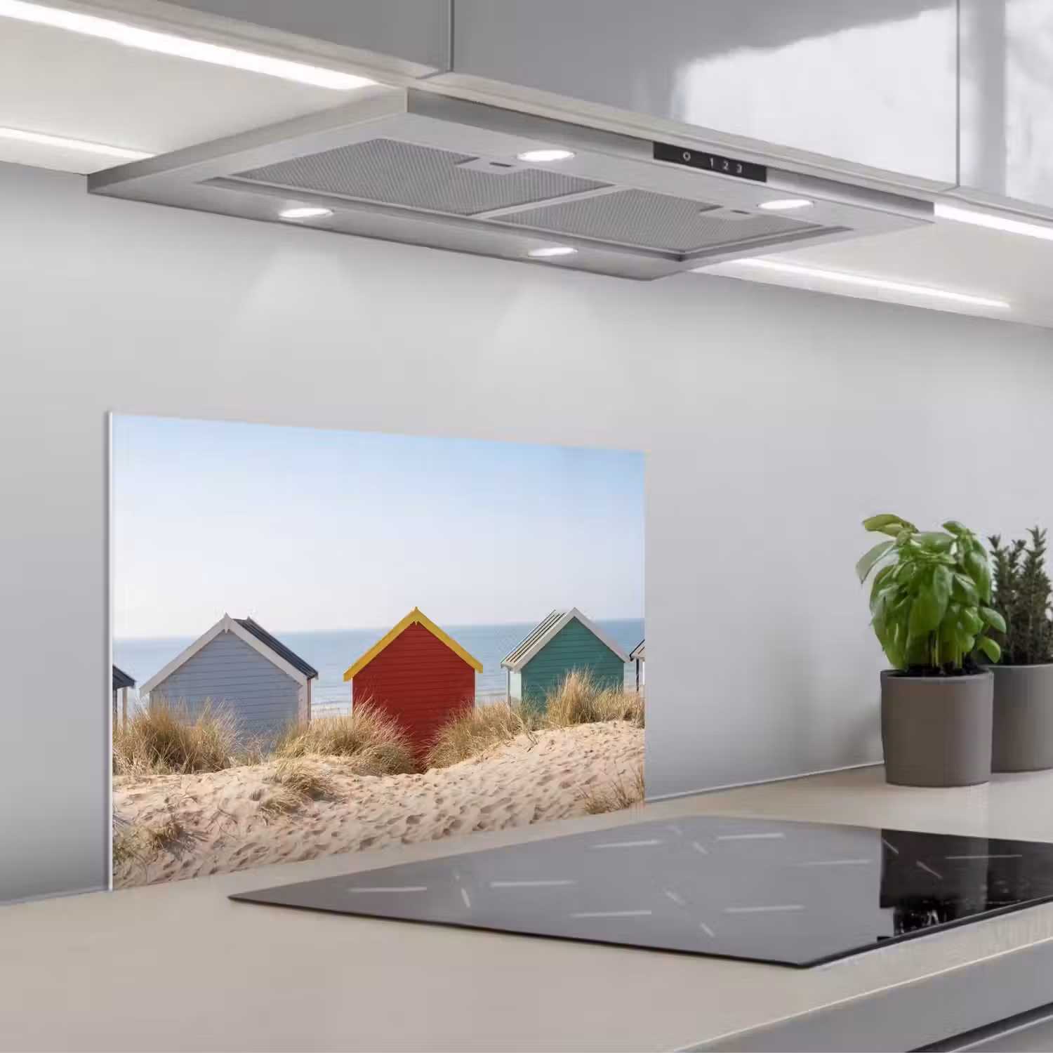 Strand - Huisjes - Kleurrijk - Duinen keuken achterwand spatscherm klein -3d_schuin