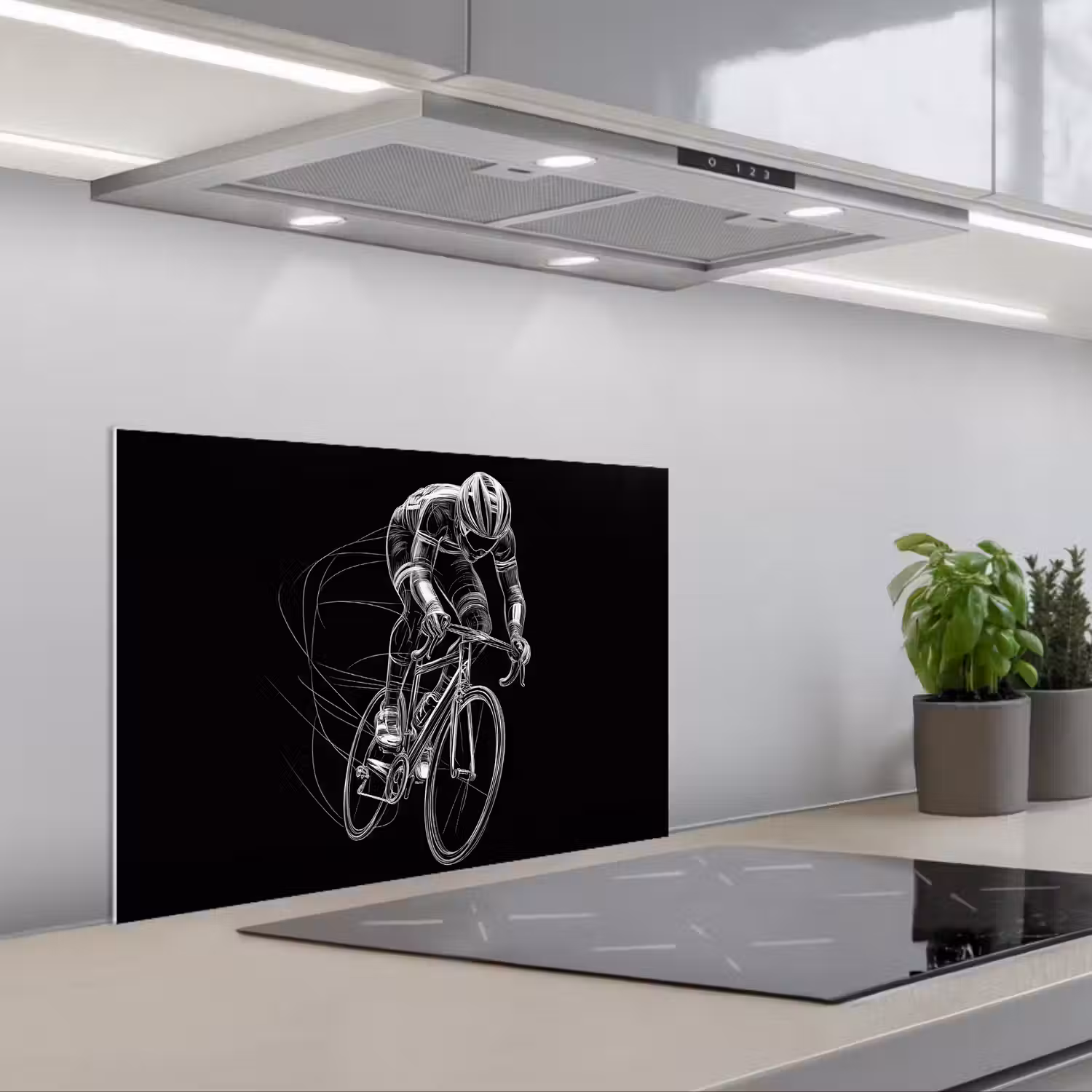 Lijntekening - Wit - Wielrennen - Snelheid keuken achterwand spatscherm klein -3d_schuin