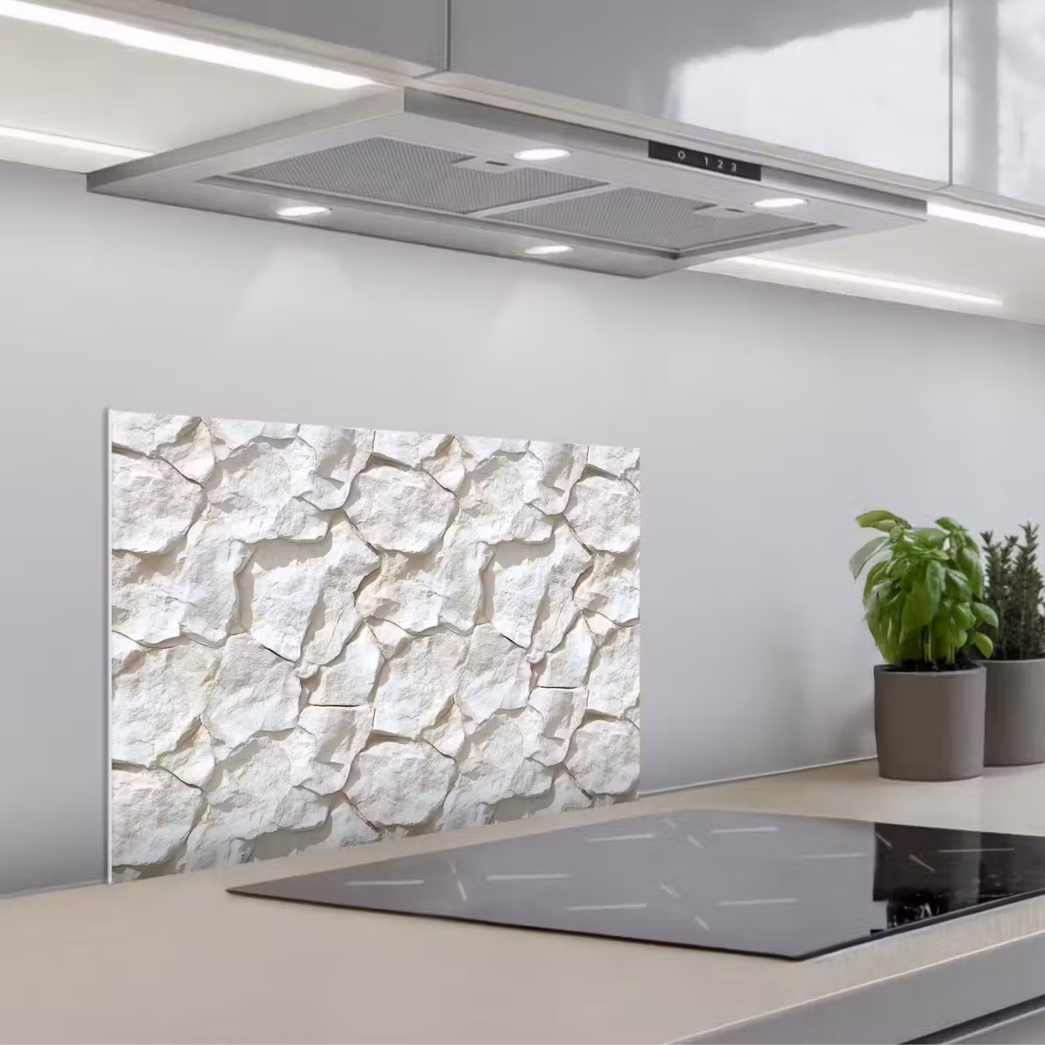 Structuur - Rots - Wit keuken achterwand spatscherm klein 900 -3d_schuin