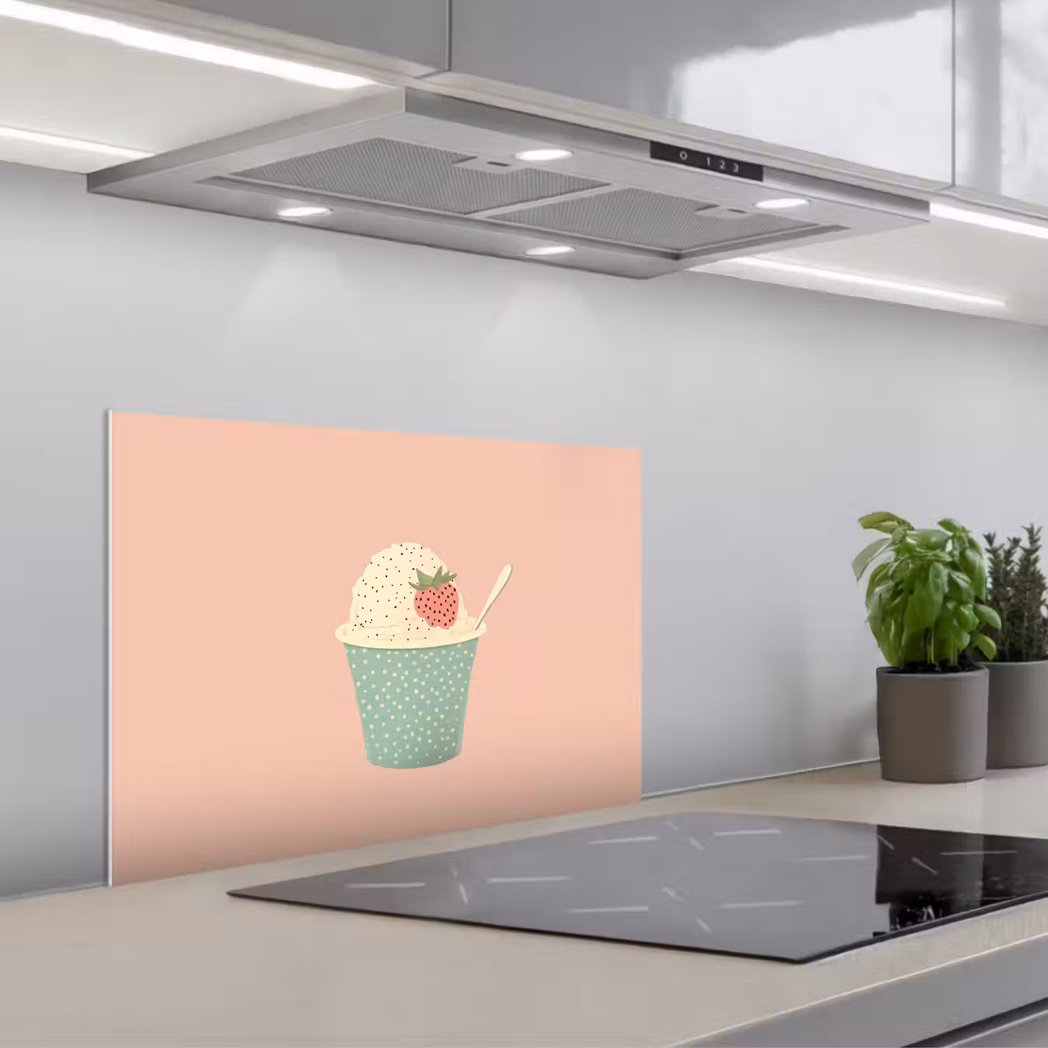 Bakje - Ijs - Aardbei - Roze keuken achterwand spatscherm klein -3d_schuin