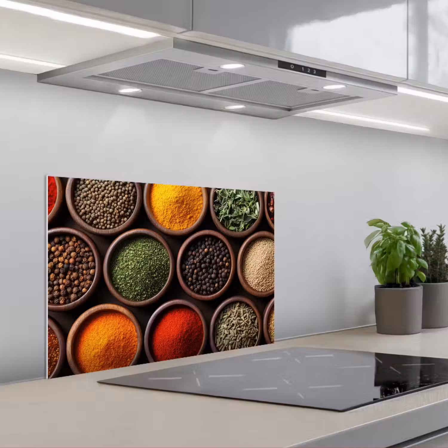Bakjes - Hout - Kruiden - Kleurrijk keuken achterwand spatscherm klein -3d_schuin