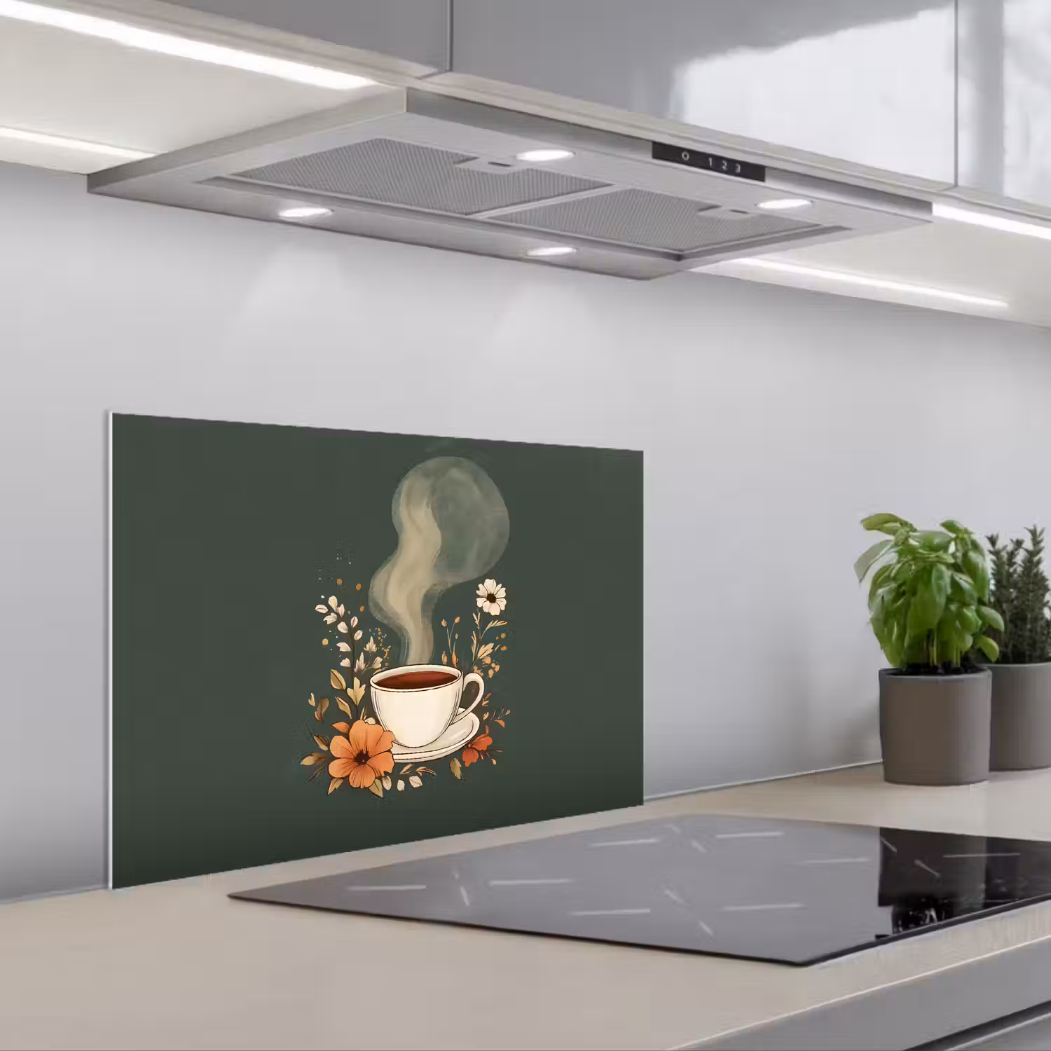 Kop - Bloemen - Groen - Koffie keuken achterwand spatscherm klein -3d_schuin