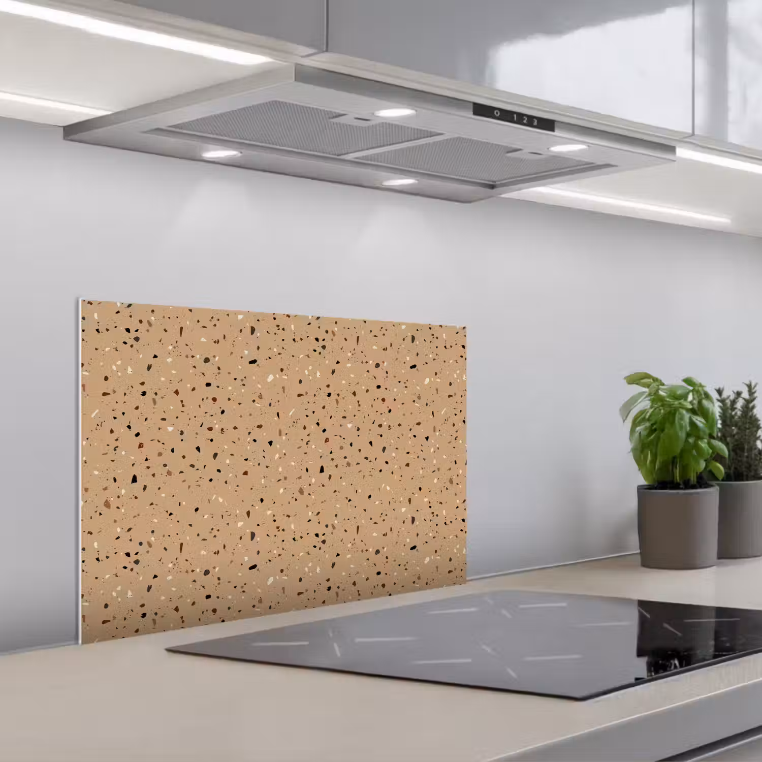 Terrazzo - Patroon - Beige keuken achterwand spatscherm klein 900 -3d_schuin