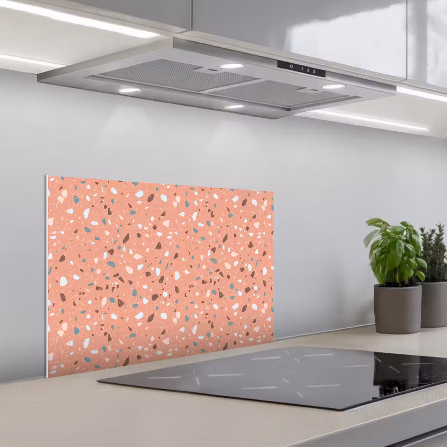 Terrazzo - Patroon - Kleurrijk - Roze - Blauw keuken achterwand spatscherm klein 900 -3d_schuin
