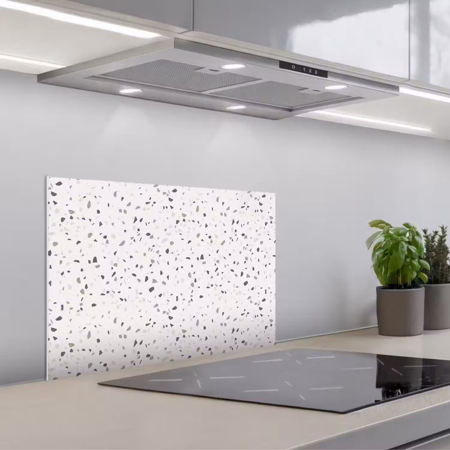 Terrazzo - Patroon - Créme keuken achterwand spatscherm klein 900 -3d_schuin