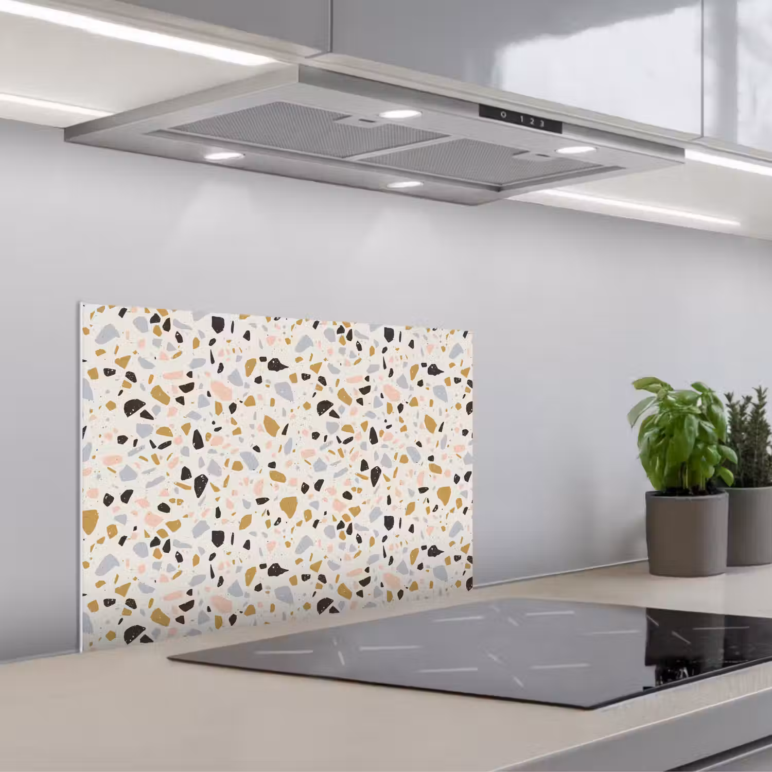 Terrazzo - Patroon - Neutraal - Zacht - Multi keuken achterwand spatscherm klein 900 -3d_schuin