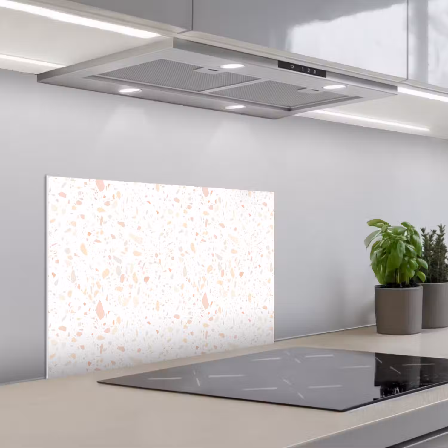 Terrazzo - Patroon - Wit - Perzik keuken achterwand spatscherm klein 900 -3d_schuin