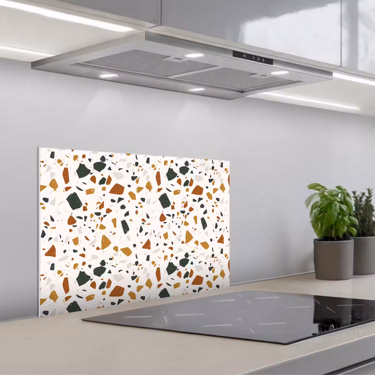 Terrazzo - Patroon - Wit - Terra keuken achterwand spatscherm klein 900 -3d_schuin