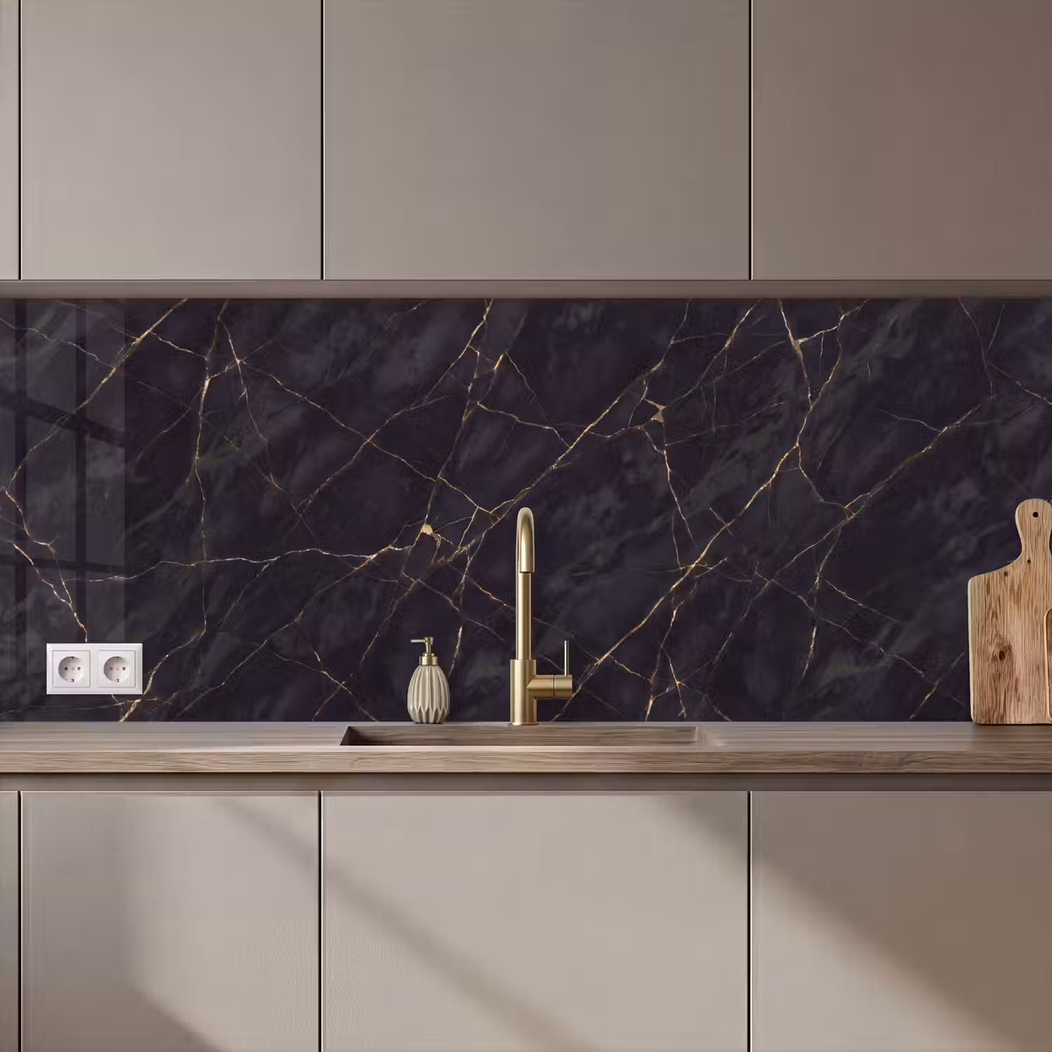 Textuur - Gouden lijnen - Abstract - Modern - Zwart keuken achterwand 2 middel zz_3dshopping